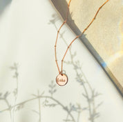 Rose gold satellite chain with engraved disc name luke. Personalized initial disc gold, rose gold , or sterling silver necklace, custom necklace for graduation, letter pendant necklace, family tree jewelry, dainty initial necklace, gift for mom, custom name necklace, engraved graduation gift, layered charm necklace, unique initial pendant, gold filled necklaces with initials, letter necklaces, initial jewelry for women, dainty trendy initial necklace round disc, pendant necklace engravable