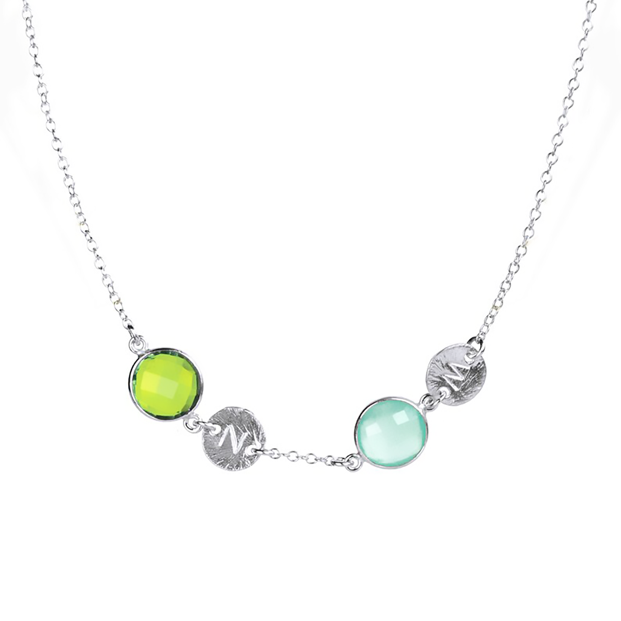 Personalized Round Birthstone & Initial Disc Station Necklace for Mom