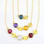 Personalized Round Birthstone & Initial Disc Station Necklace for Mom
