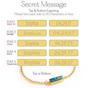 secret message font selections for horizontal adira bars. gemstone adira bar connectors. birthstone jewelry, birth month jewelry, birthstone necklace, jewelry gift, necklace gift for her, anniversary gift, christmas gift, valentine's day gift, wedding jewelry, bridesmaid's jewelry, gift for mom, gift for wife, gift for girlfriend, gift for grandma, mother's day gift