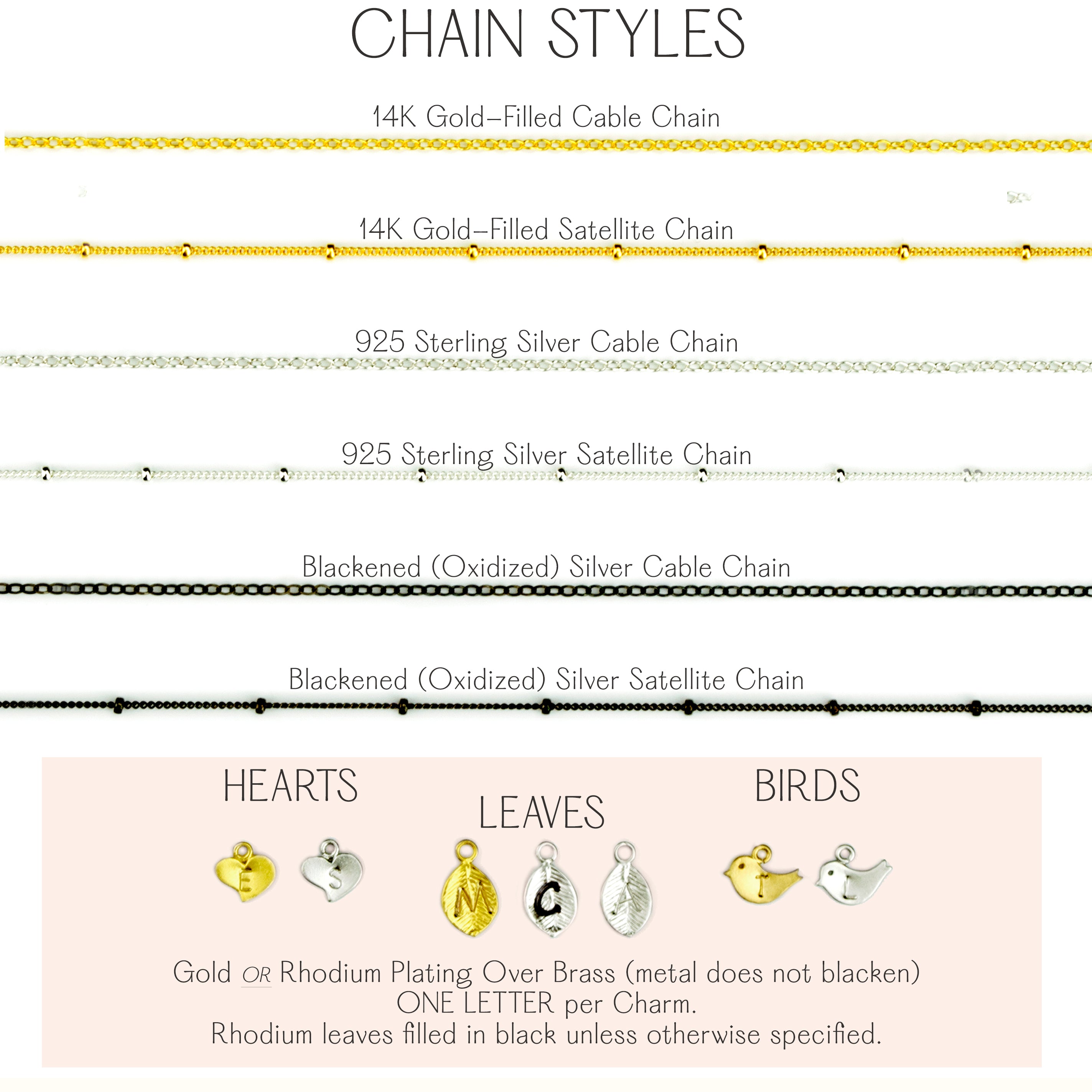 Available chain styles and charms include hearts, leaves, or baby birds. jewelry gift, necklace gift for her, anniversary gift, christmas gift, valentine's day gift, wedding jewelry, bridesmaid's jewelry, gift for mom, gift for wife, gift for girlfriend, gift for grandma, mother's day gift