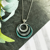 beautiful three-ring circles statement necklace with silver and blue tones boho bohemian