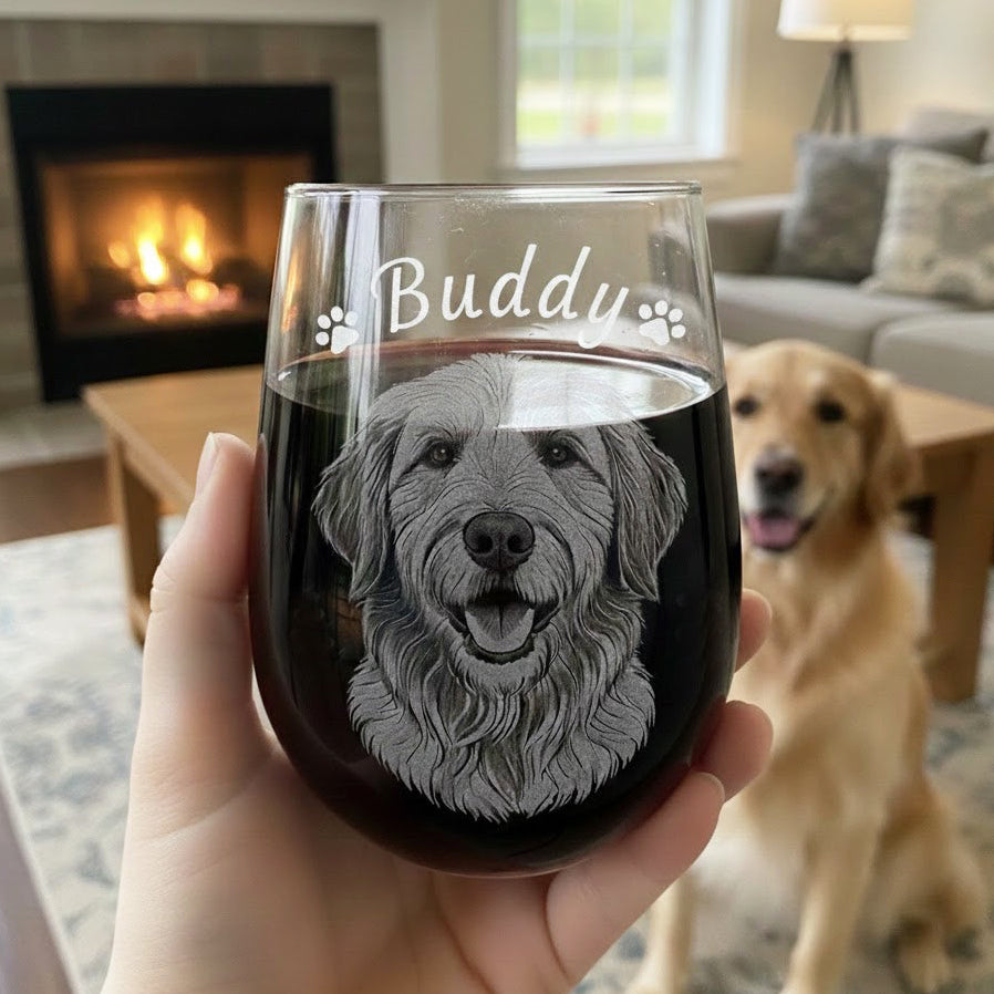 Custom pet Portrait Wine Glass, gift for pet lovers, dog, cat memorial gift actual photo, pet name