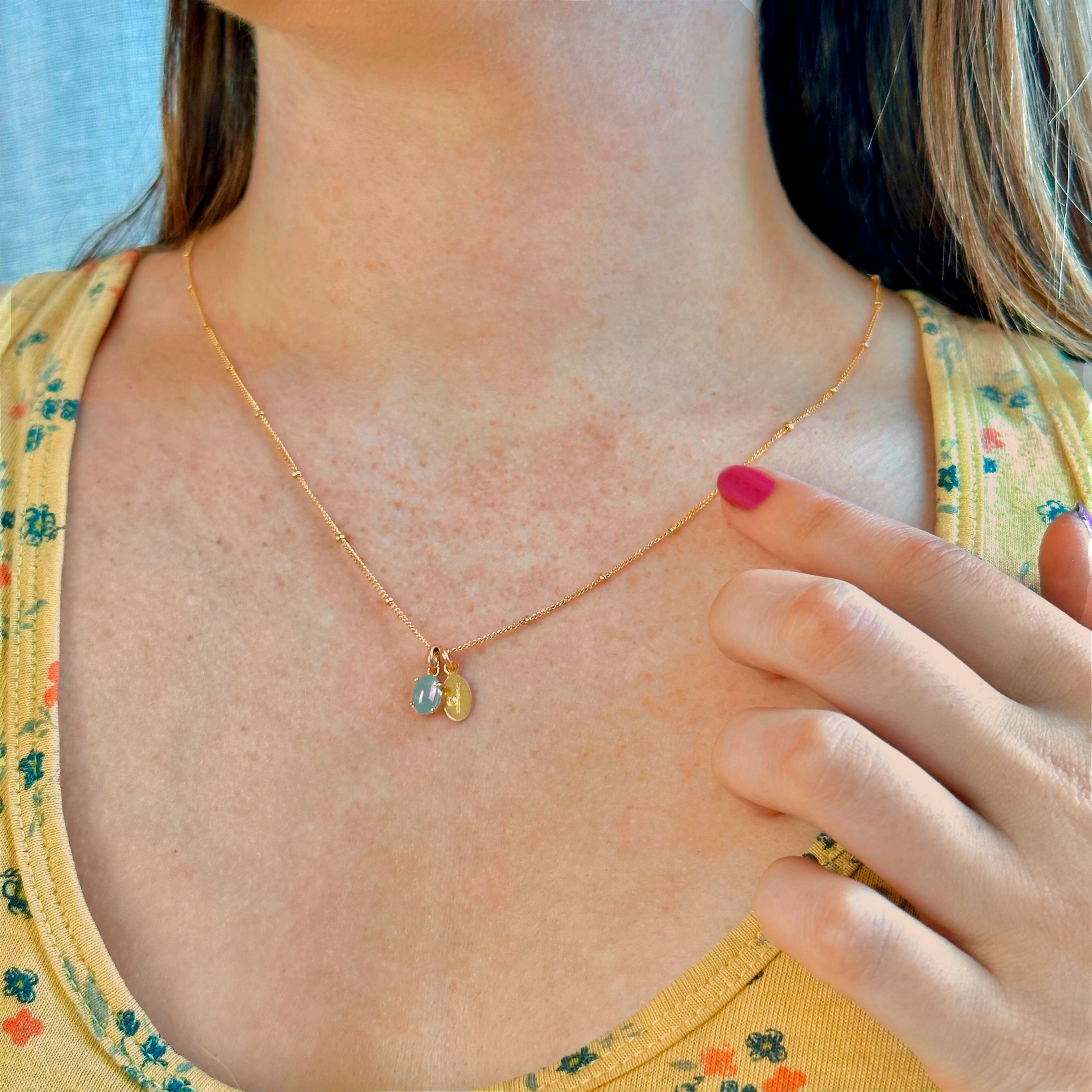 Personalized Cabochon Birthstone & Name Necklace