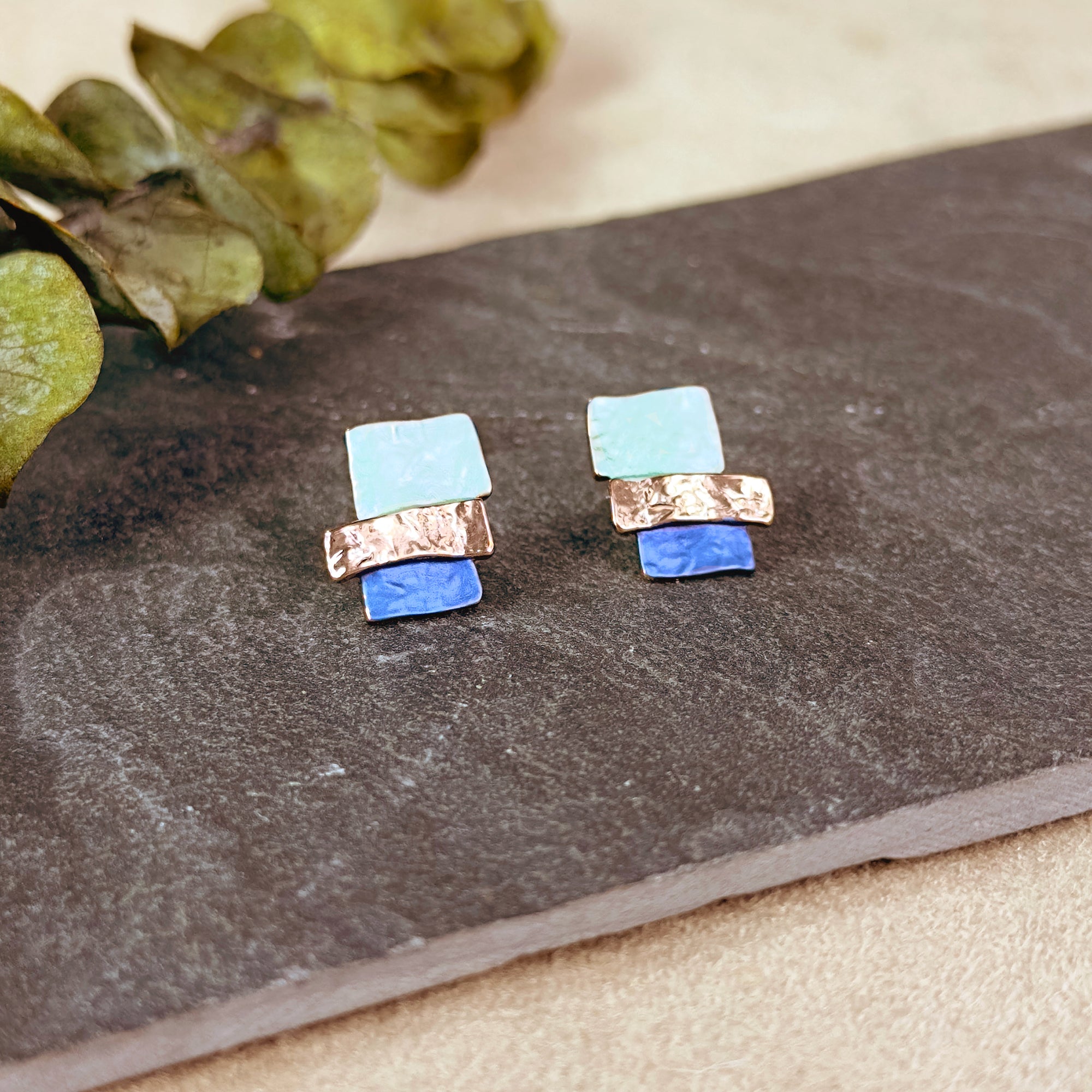 Stacked Squares Custom Stud Earrings Unique Gift for Women