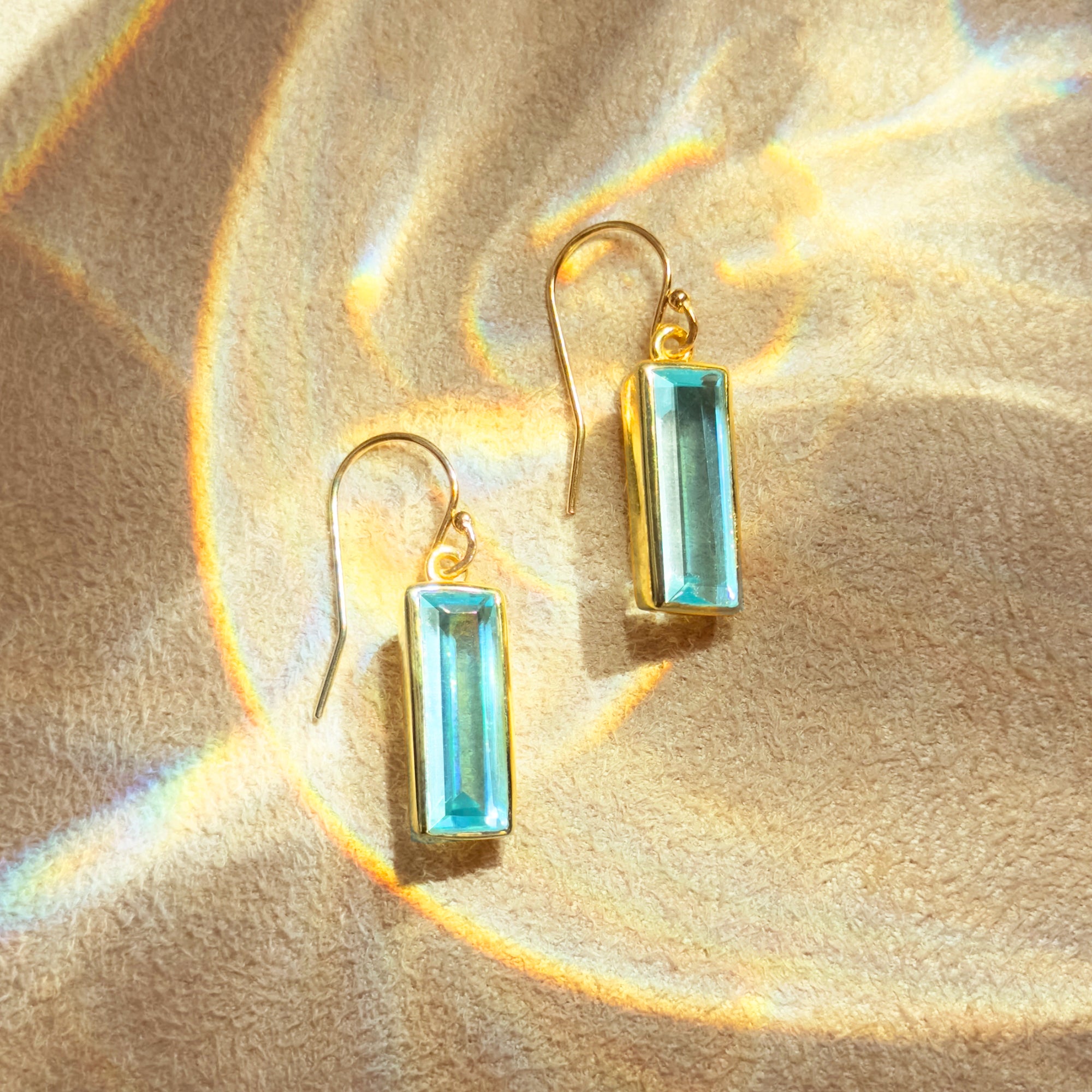 Blue Topaz Minimalist Adira Bar Drop Earrings, 925 Sterling Silver