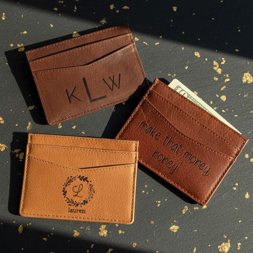 Custom Leather Card Holder | Engraved Slim Wallet Gift Turquoise Custom Leather Card Holder | Engraved Slim Wallet Gift Turquoise
