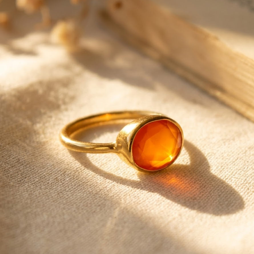 Oval Carnelian Ring – Sterling Silver Bezel Set Birthstone Ring