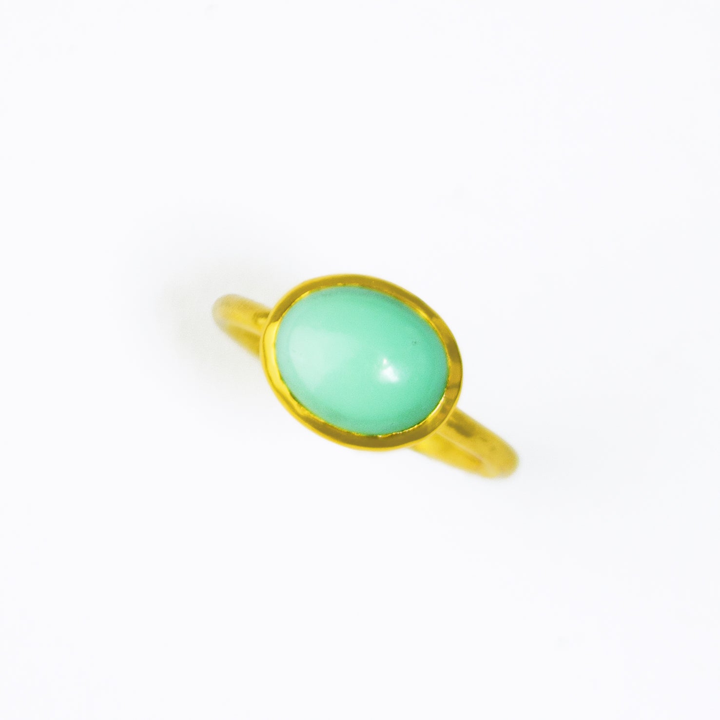 Natural Oval Mint Green Chrysoprase Ring in Sterling Silver or