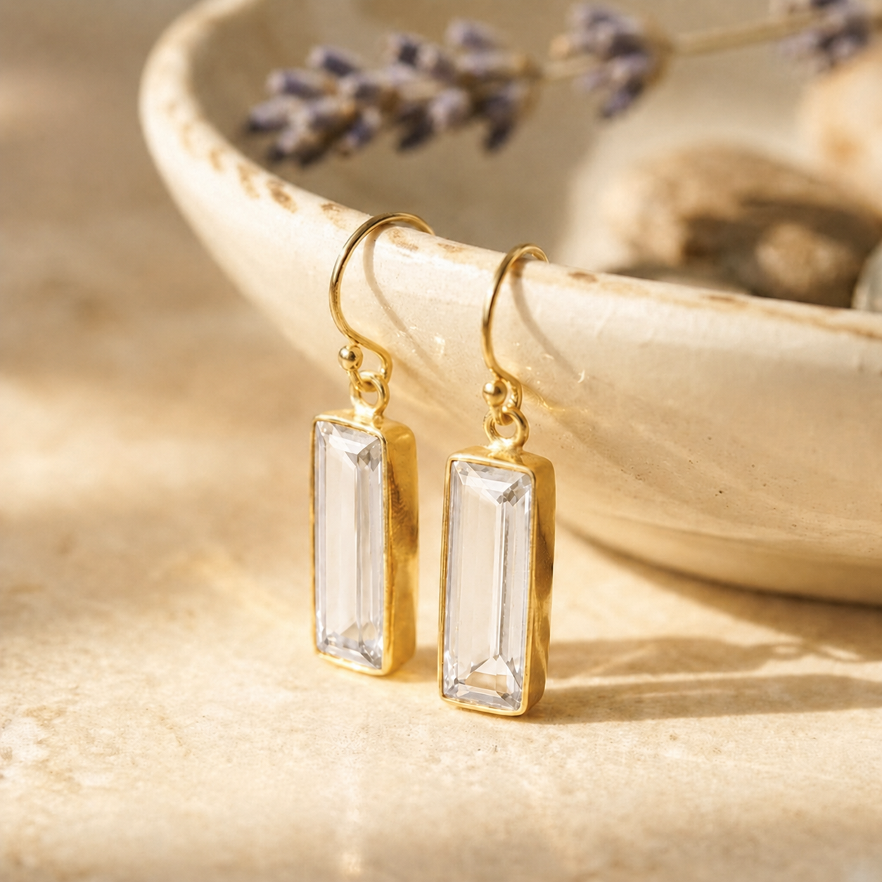 Clear Quartz Bar Earrings | April Birthstone Drop Earrings