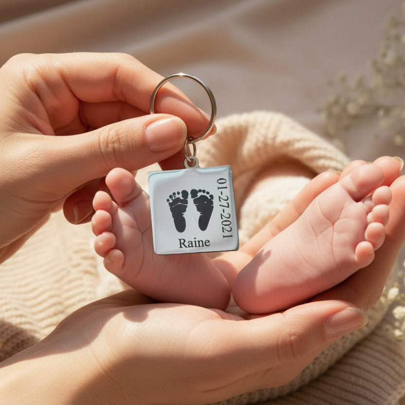 Actual Baby's Handprint or Footprint Square Keychain | Gift for