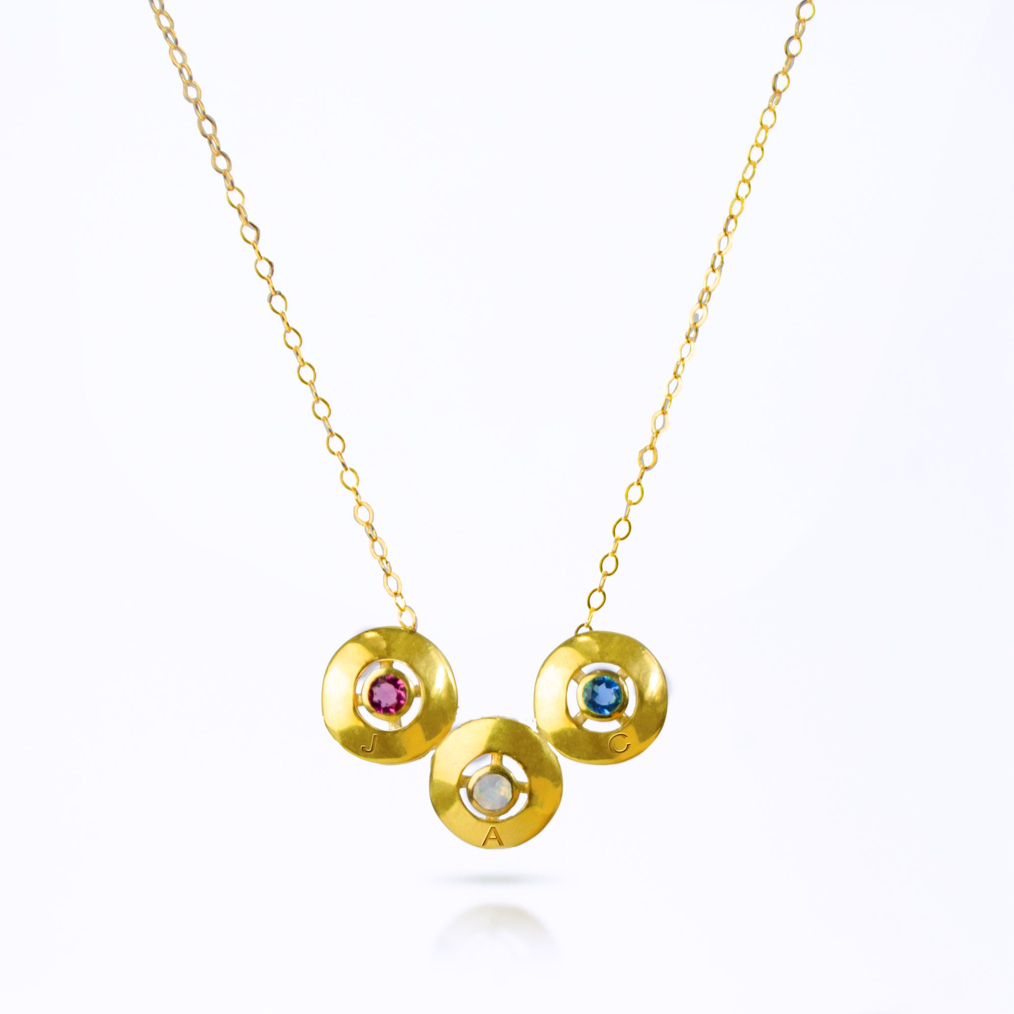 Mom Circle Donut Necklace with Initial Birthstone Pendants