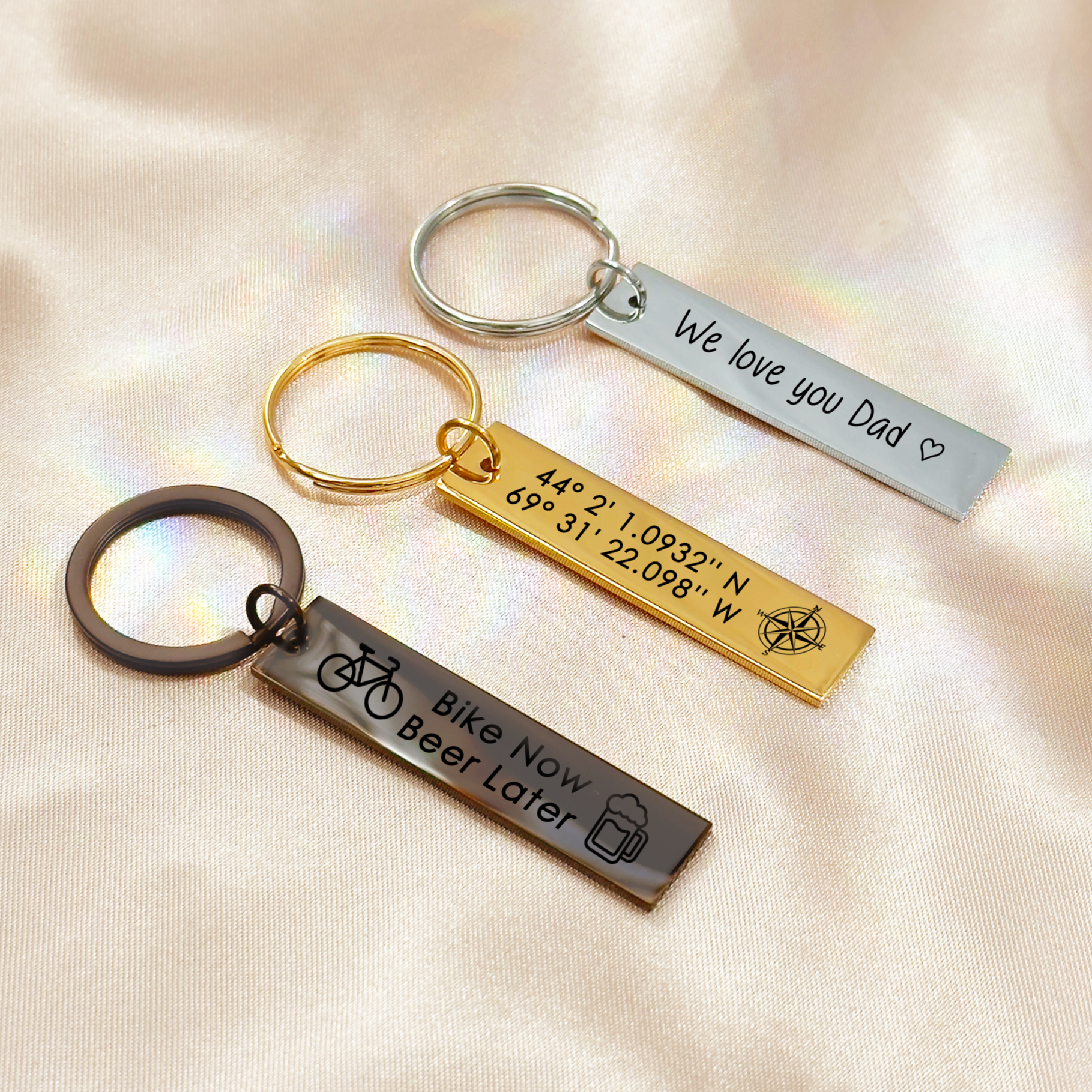 Personalized Keychain – Custom Engraved Coordinates Bar Gift for
