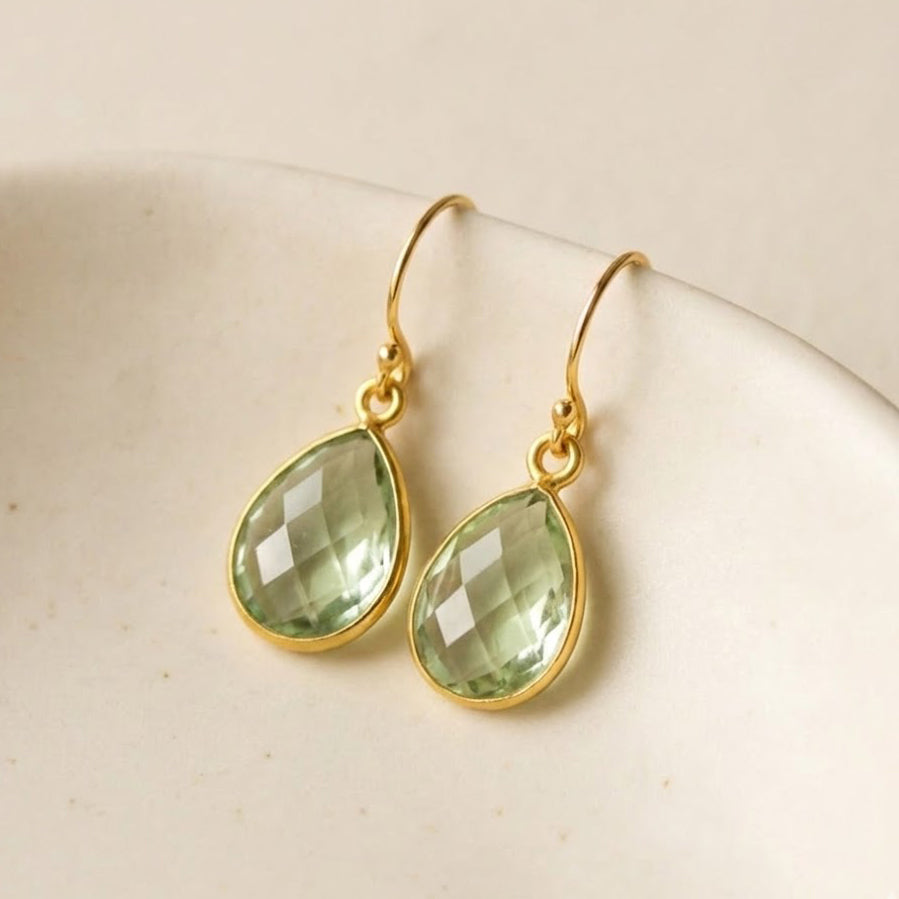 Green Amethyst Earrings | Prasiolite Teardrop Gemstone Earrings