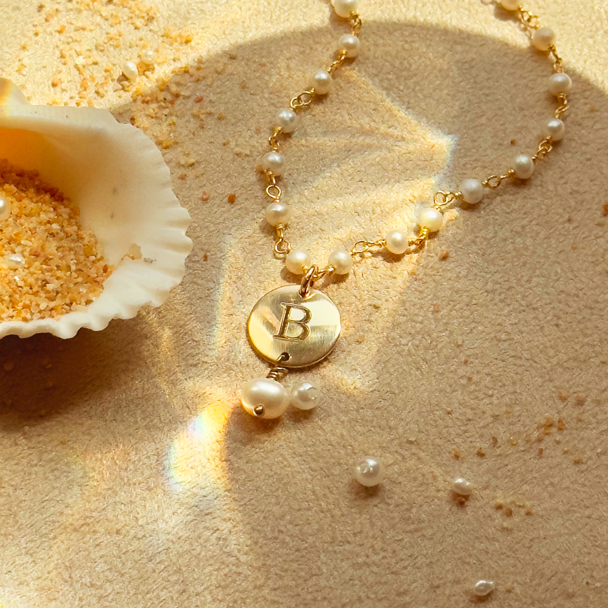 Gemstone Daisy Chain Necklace with Custom Initial, Sterling Silver or Gold, Natural Crystal Choker, Personalized Unique Wire Wrapped Gift for Her