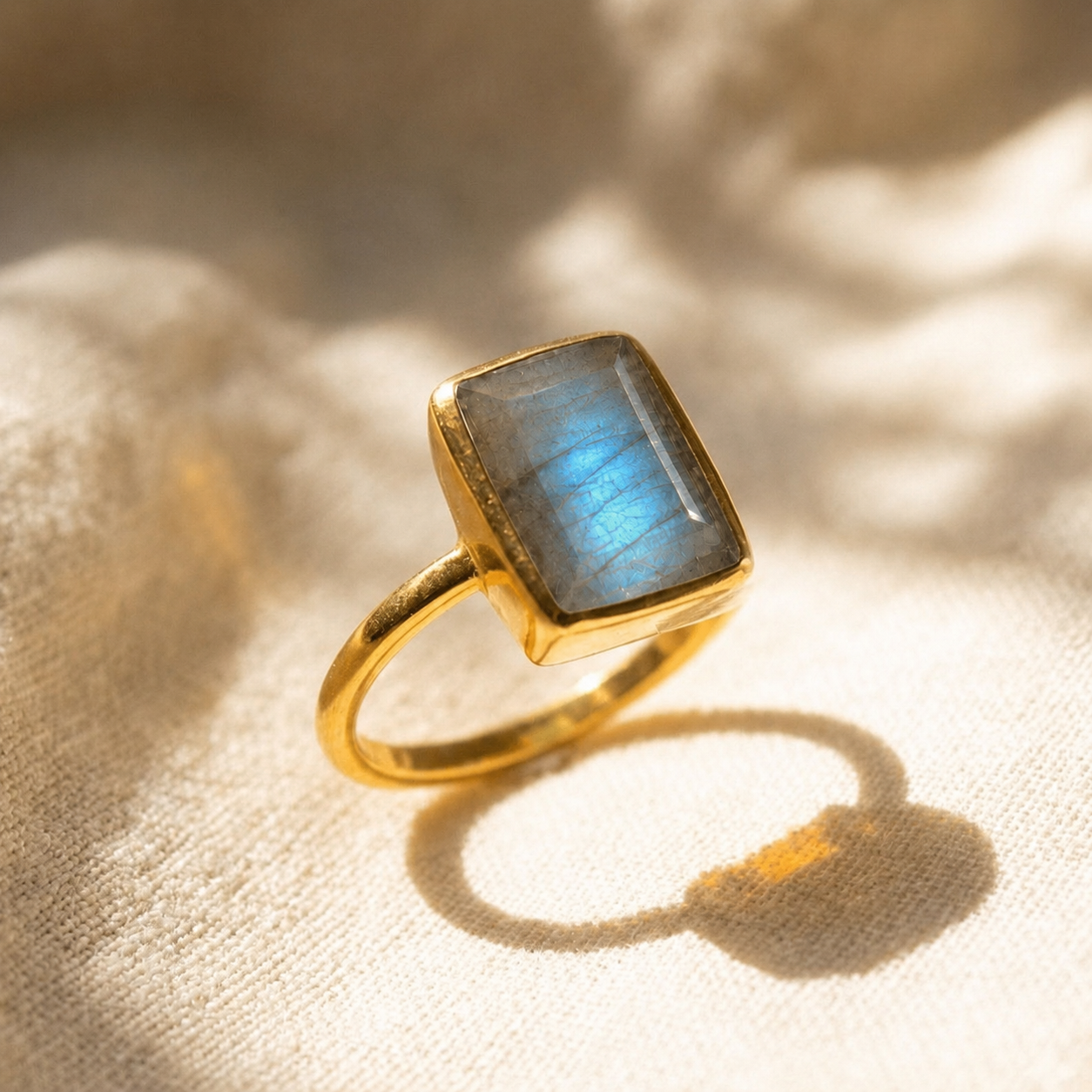 Labradorite Ring | Rectangle Blue Flash Ring – Danique Jewelry