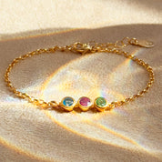 Minimalist tiny birthstone bar bracelet shown in gold with sparkling gemstones, handcrafted for everyday wear or gifting. This personalized bracelet makes a thoughtful jewelry gift for moms, daughters, or grandmothers, ideal for birthdays, anniversaries, Mother’s Day, or Christmas. Dainty 3mm or 4mm gemstones in sterling silver, yellow or rose gold filled with 18k vermeil bezels, perfect for layering or standalone wear.