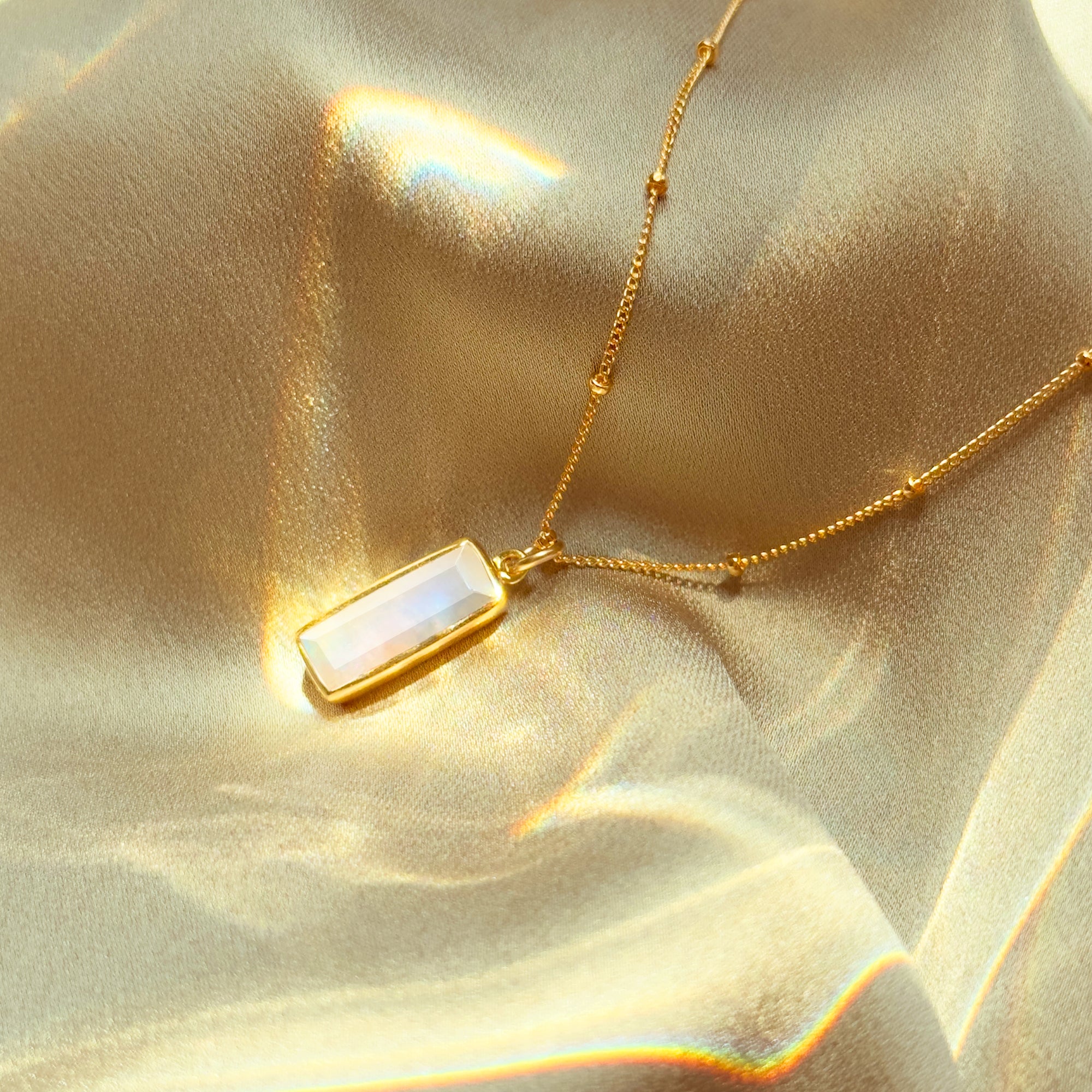 Rainbow Moonstone Vertical Bar Necklace : June Birthstone : Adira Series