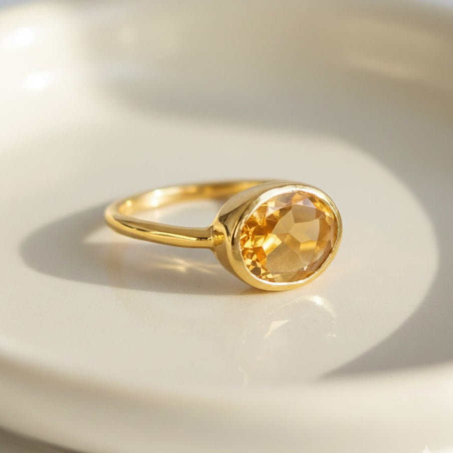 Oval Citrine Ring – Sterling Silver Bezel Set November Birthstone