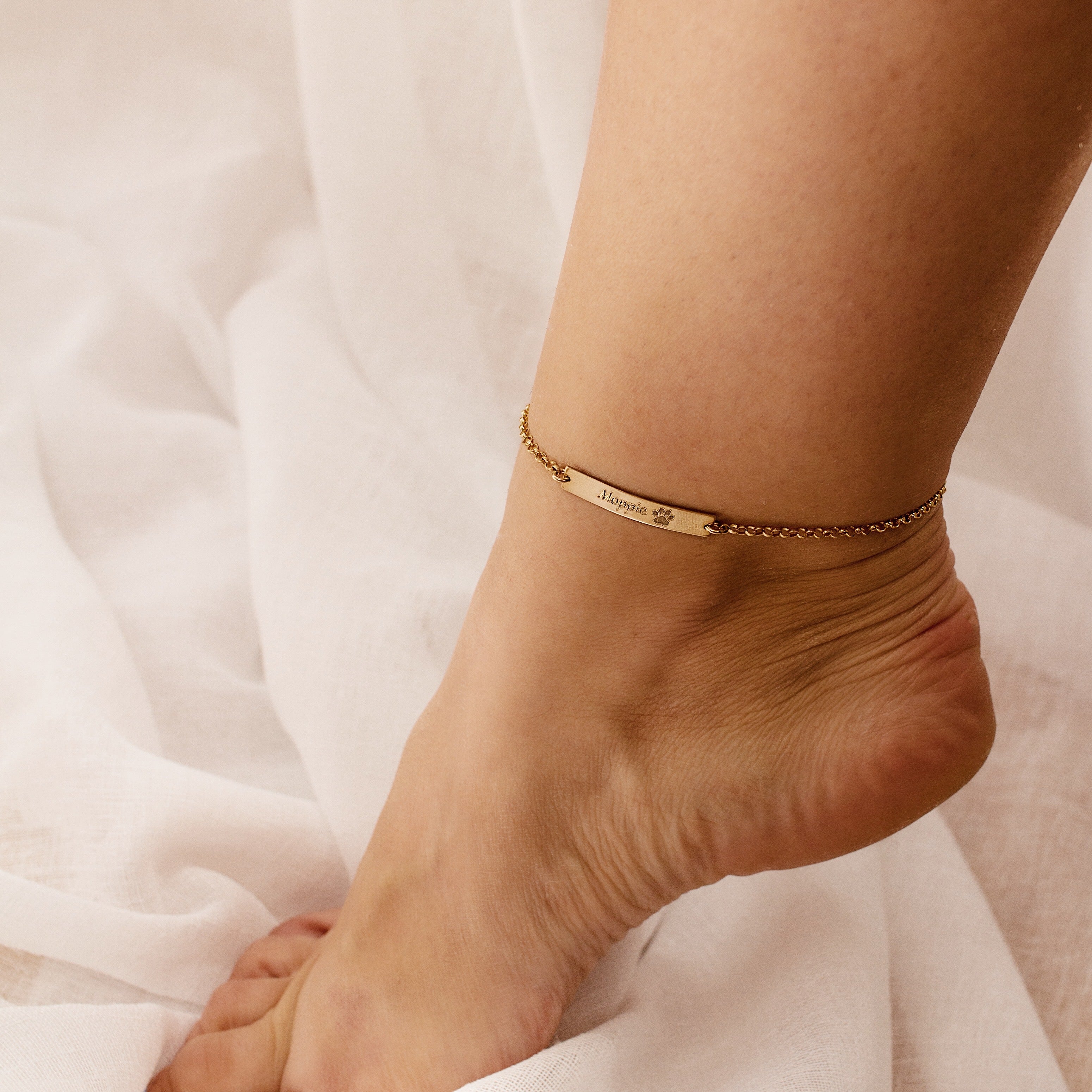 Rose Gold 14k Gold Anklet With Name Personalized Pet Bracelet With