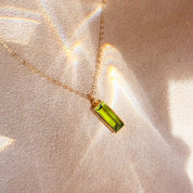 Peridot Vertical Bar Necklace : August Birthstone : Adira Series
