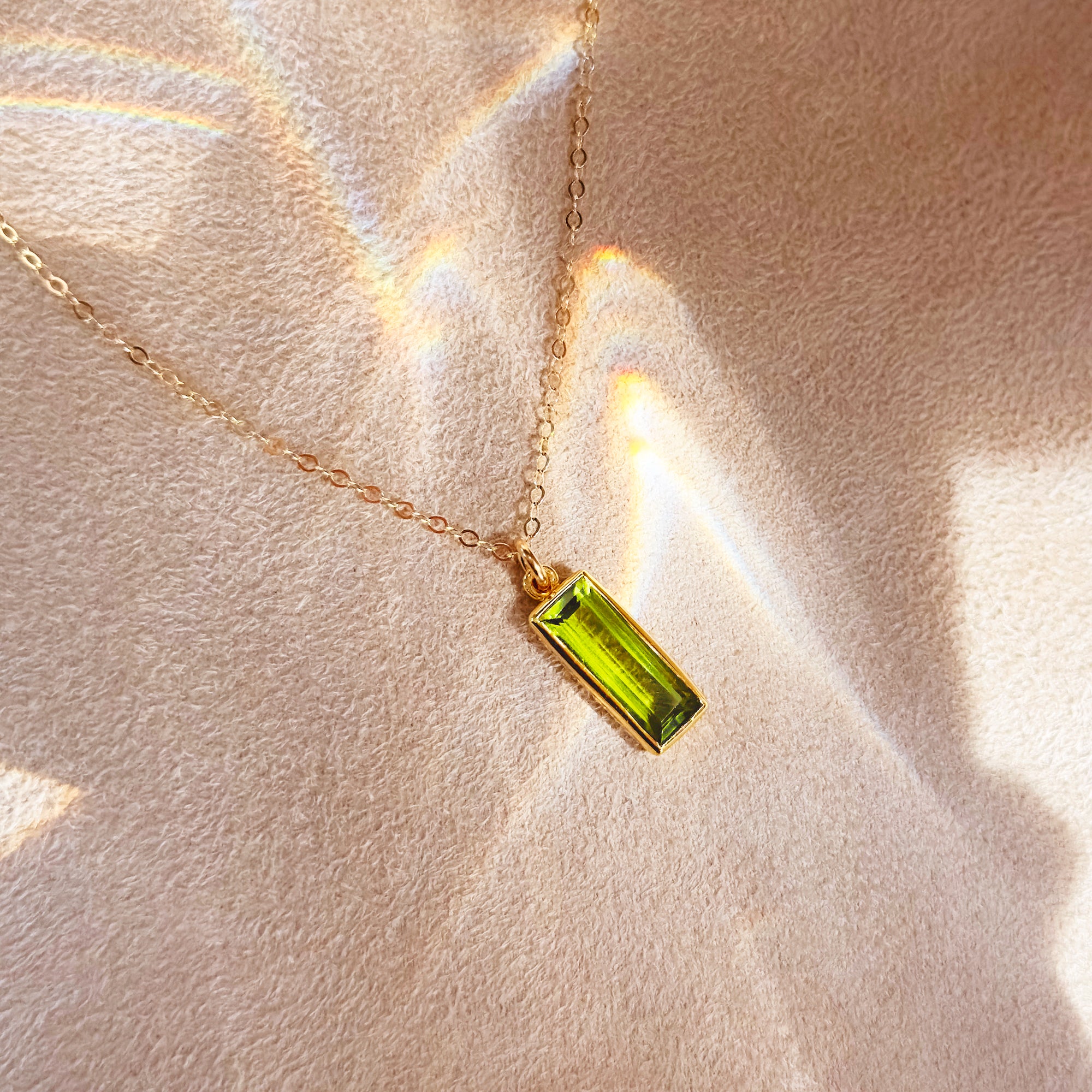 Peridot Vertical Bar Necklace : August Birthstone : Adira Series