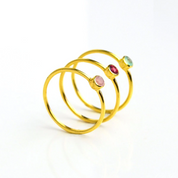 three Ring Set vermeil gold Pink Chalcedony Ruby Quartz Rainbow Moonstone Green Onyx Purple Amethyst Birthstones Christmas Gift for Mom