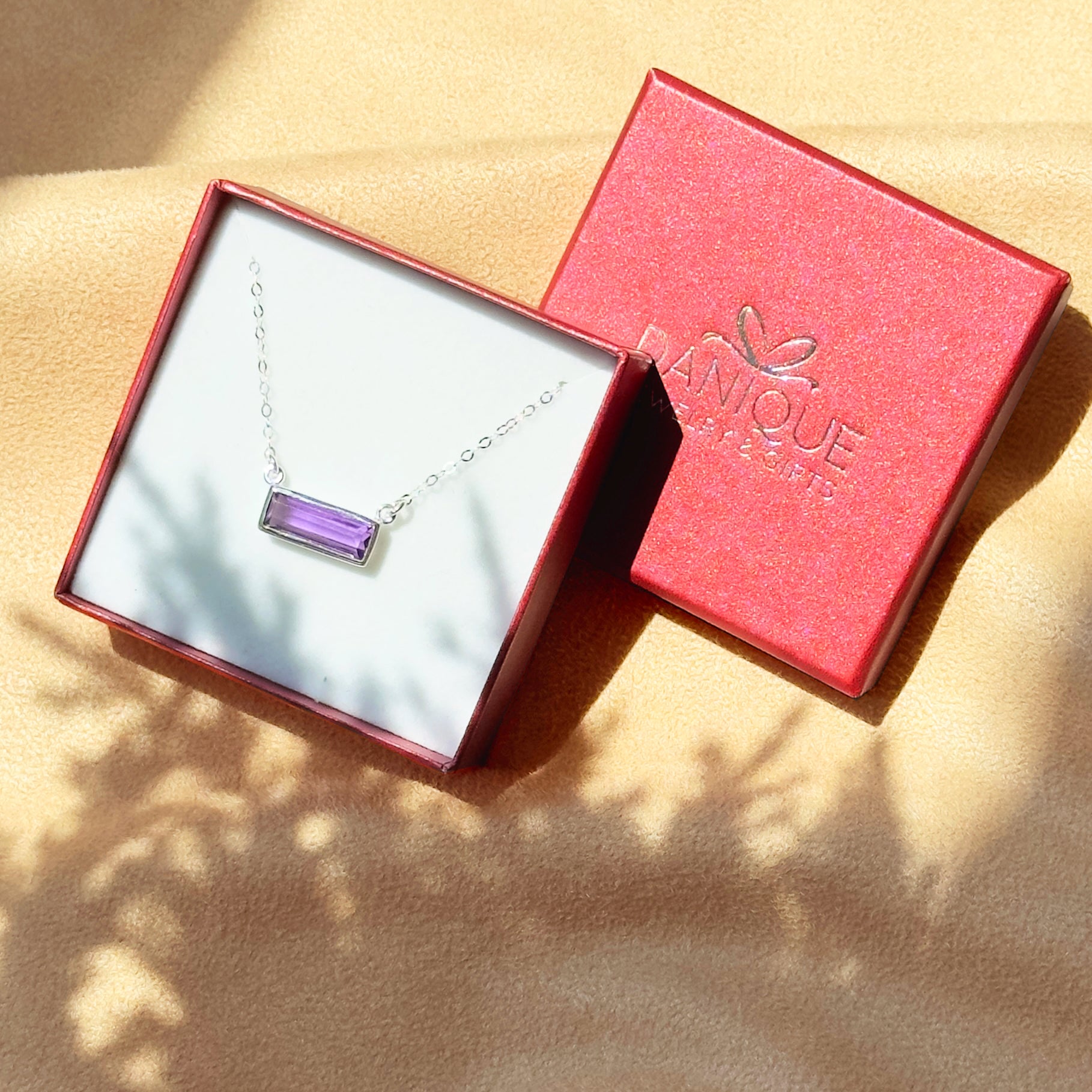 Purple Amethyst Bar Necklace : February Birthstone : Adira Series