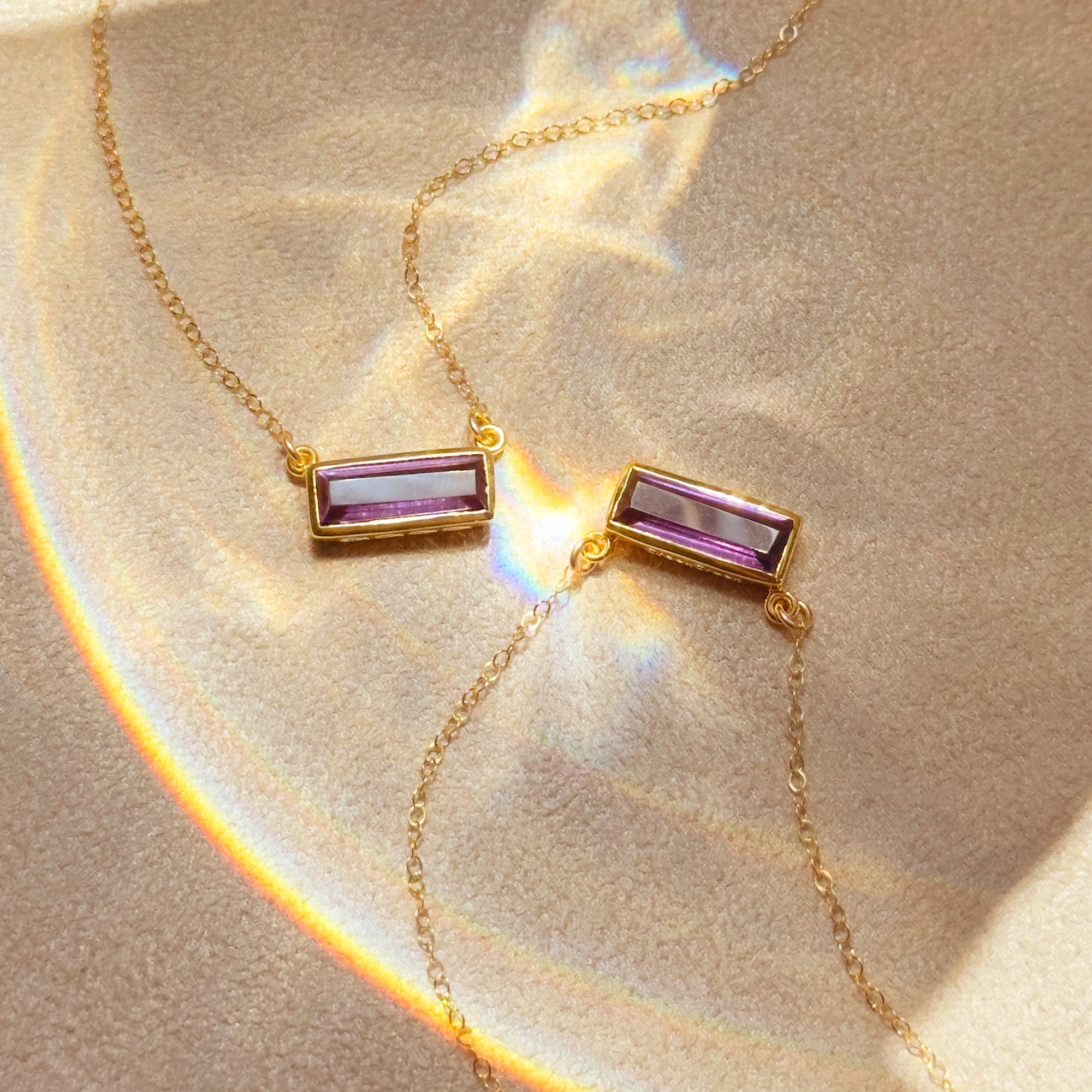 Purple Amethyst Bar Necklace : February Birthstone : Adira Series