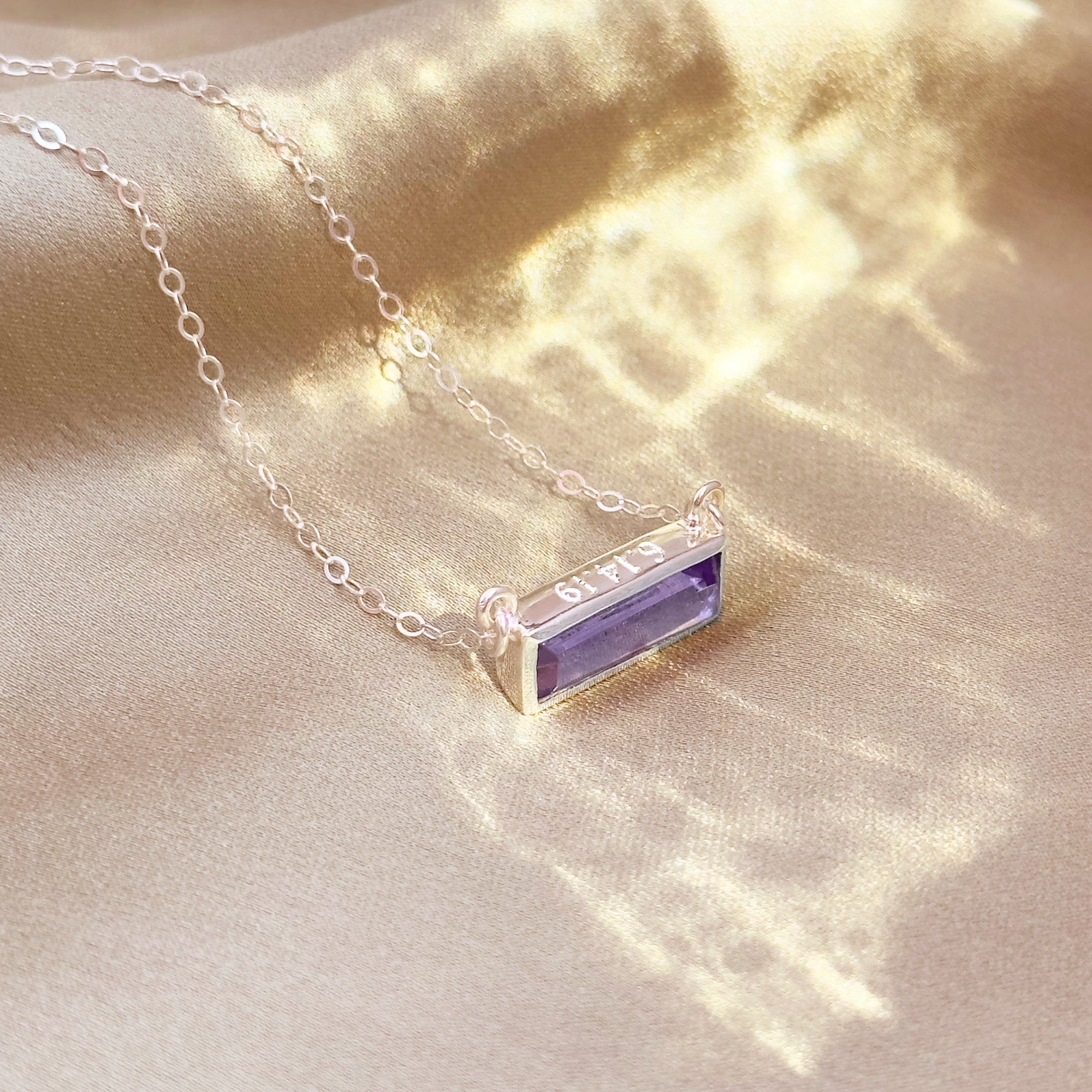 Purple Amethyst Bar Necklace : February Birthstone : Adira Series