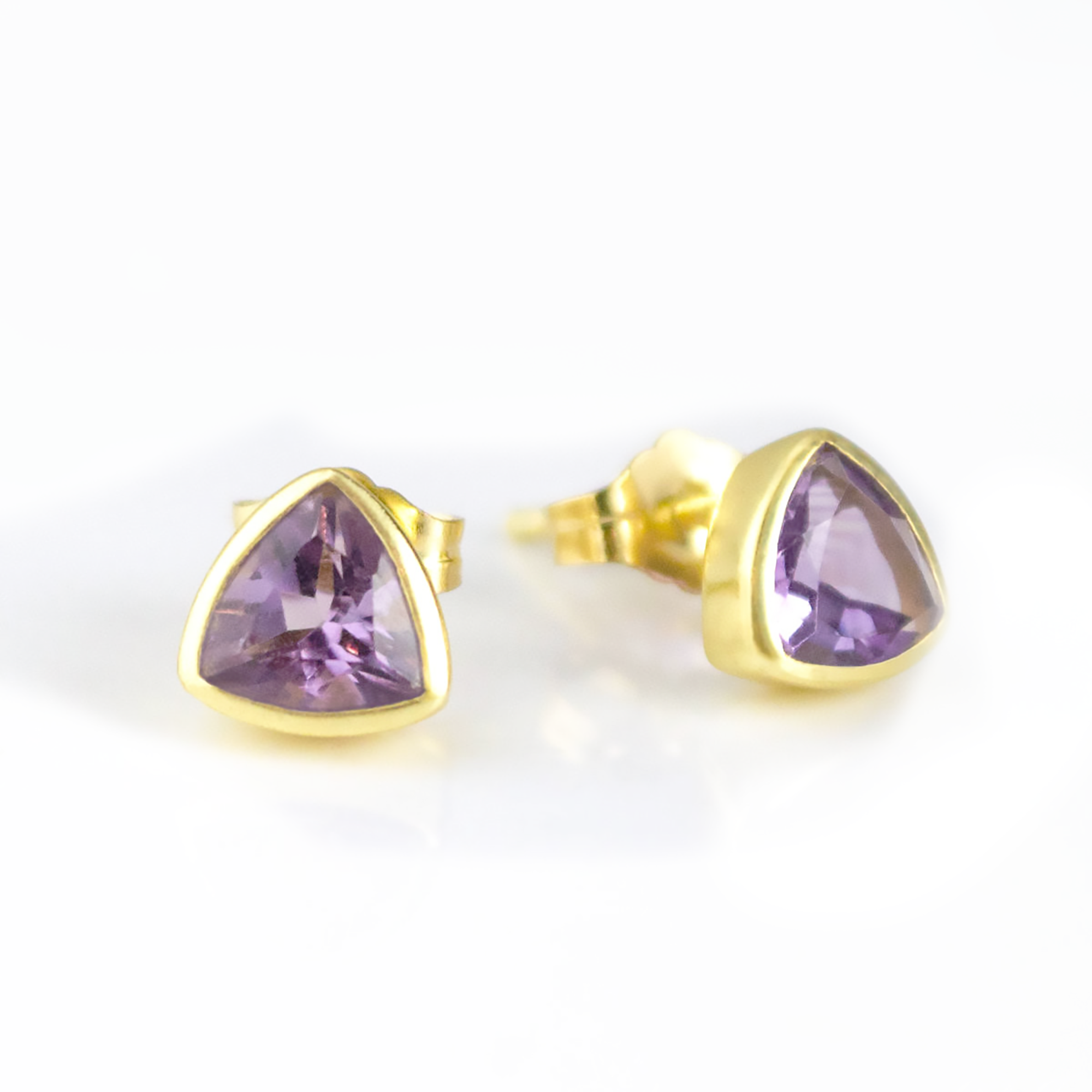 9ct Gold Lavender Amethyst Stud Earrings - 3mm Round Lab-Created Stone