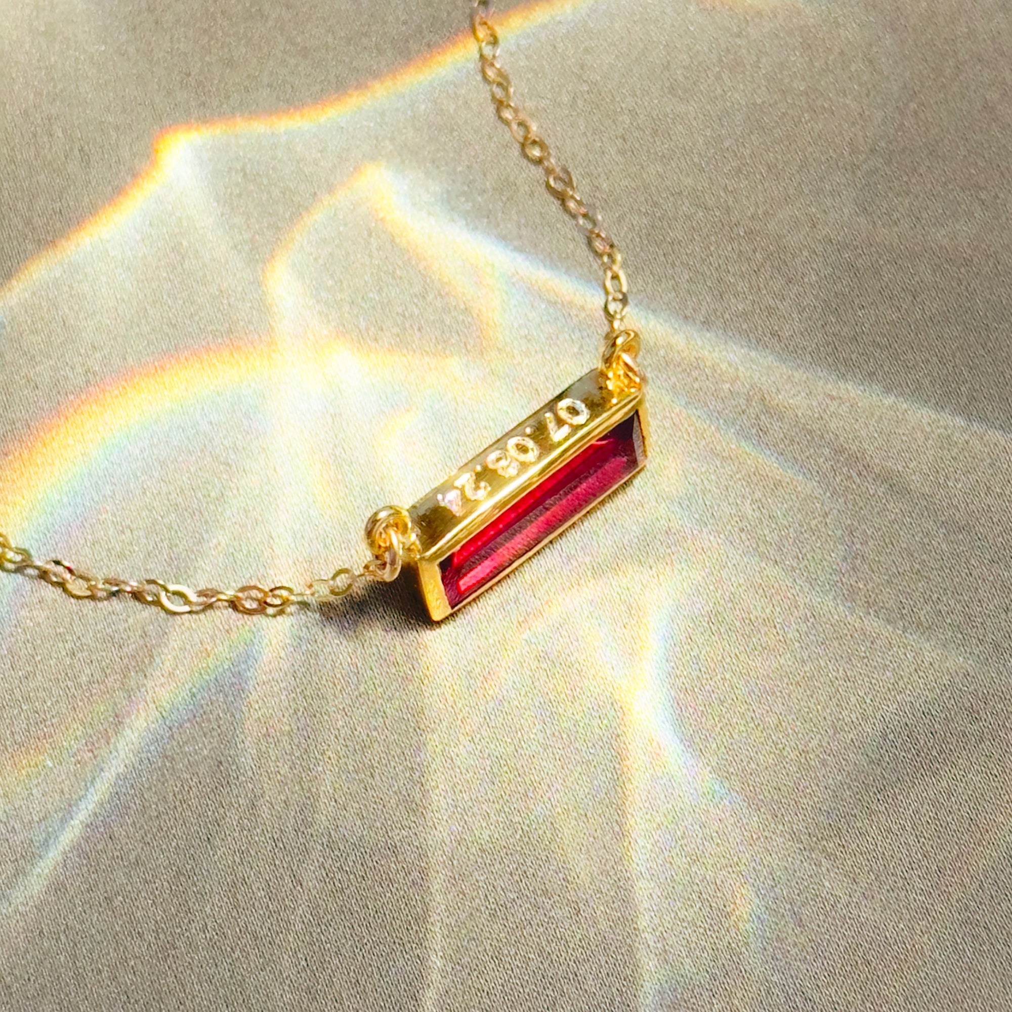 Ruby Bar Necklace : July Birthstone : Adira Series