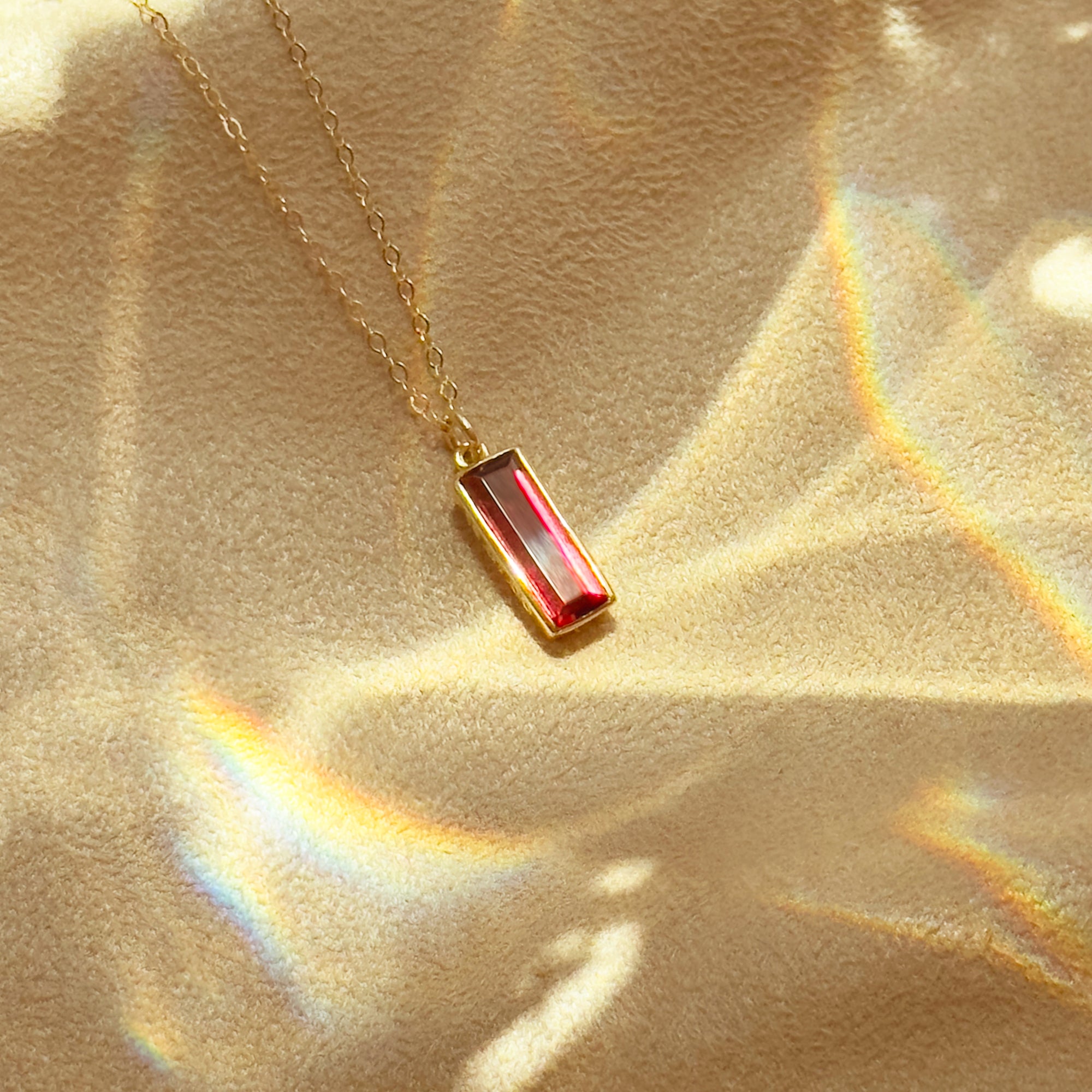 Ruby Vertical Bar Necklace : July Birthstone : Adira Series