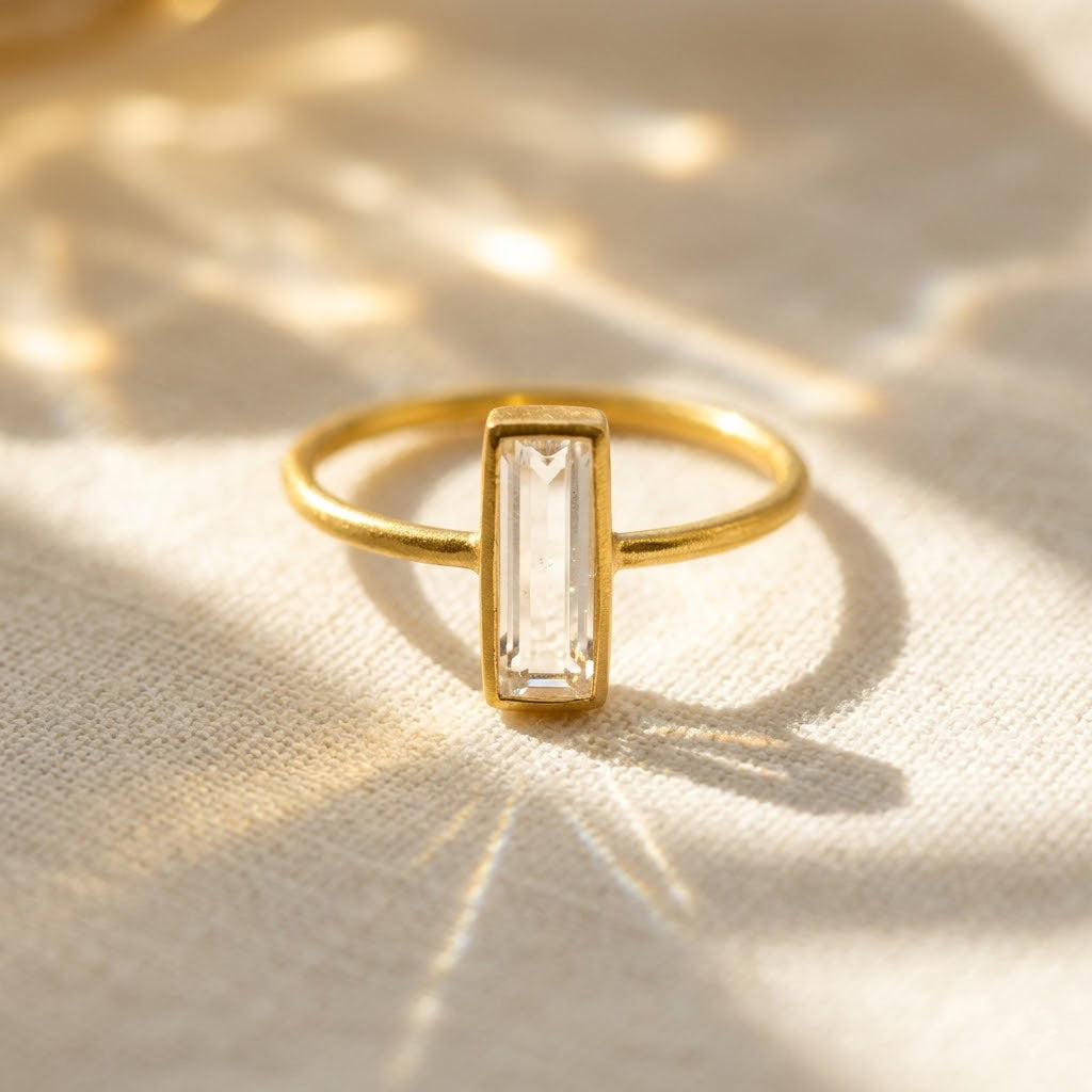 Clear Quartz Bar Ring – April Birthstone Stacking Ring – Danique