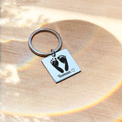 Actual Baby's Hand or Footprint Keychain, Keepsake for New Parent, Father's Day Gift for New Dad, Silver Mirror Finish Custom Photo Engraved Keychain
