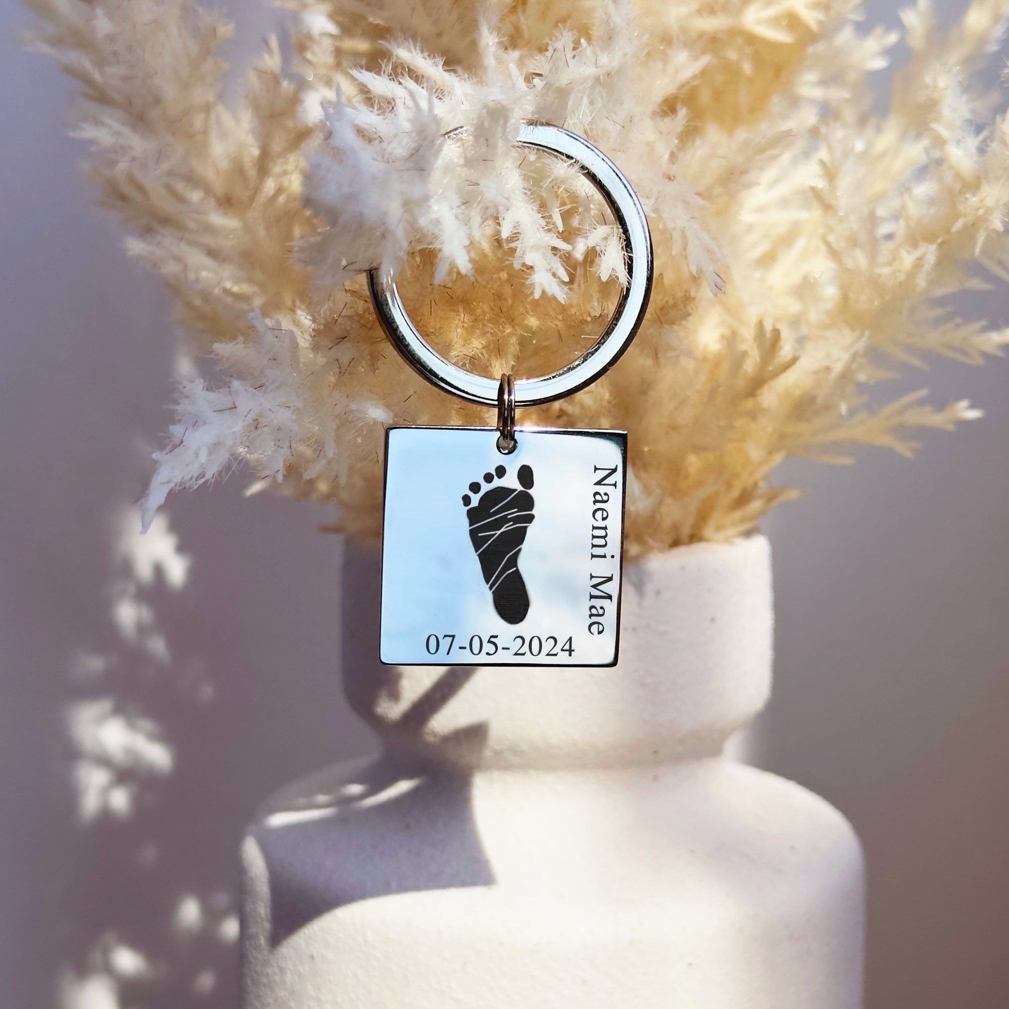 Actual Baby's Handprint or Footprint Square Keychain Gift for