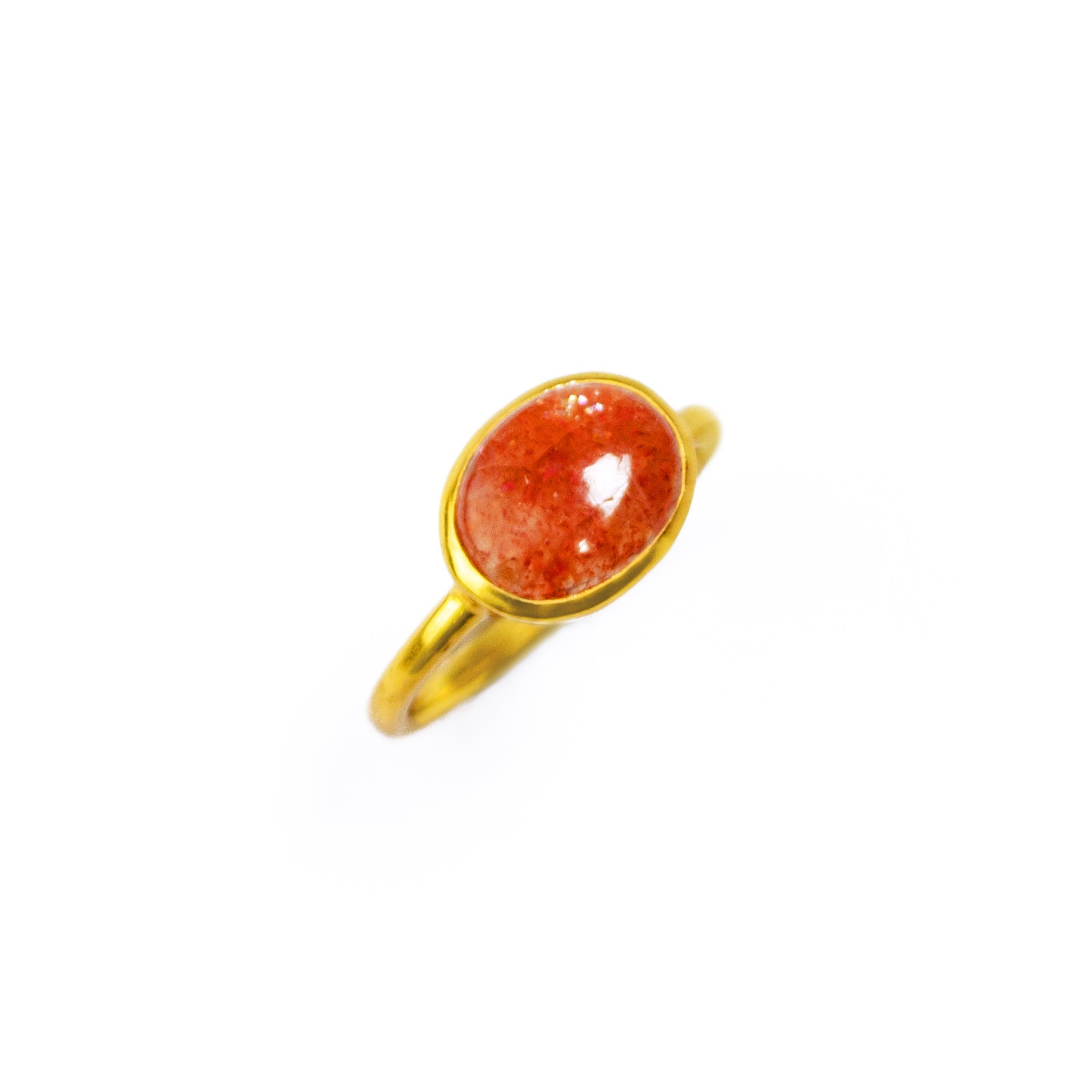 •SUN/MOONSTONE - OVAL• simple bezel silver ring (size 7.75)