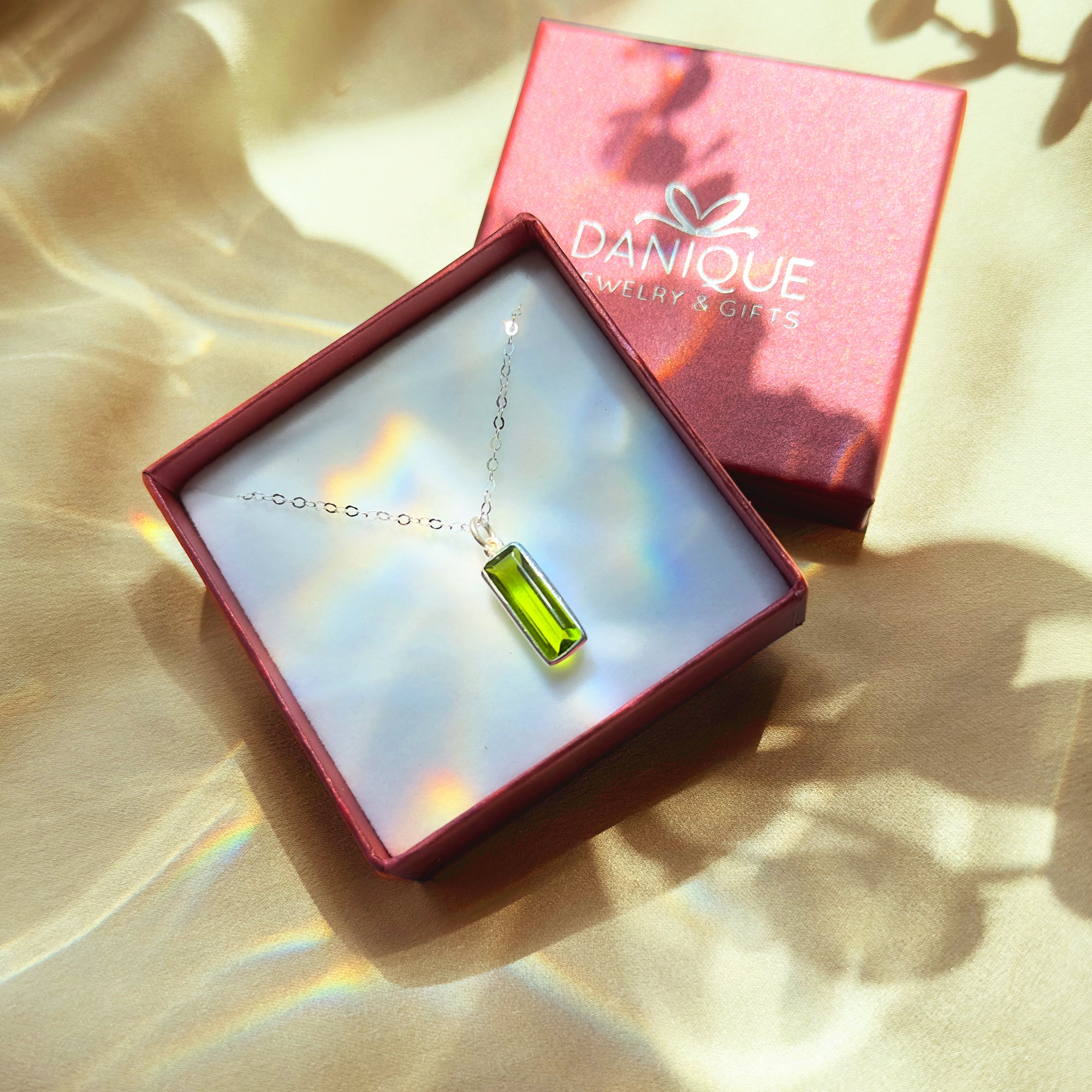 Peridot Vertical Bar Necklace : August Birthstone : Adira Series