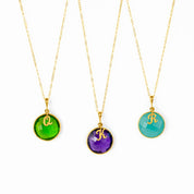 Personalized Round Birthstone Necklace Initial Charm