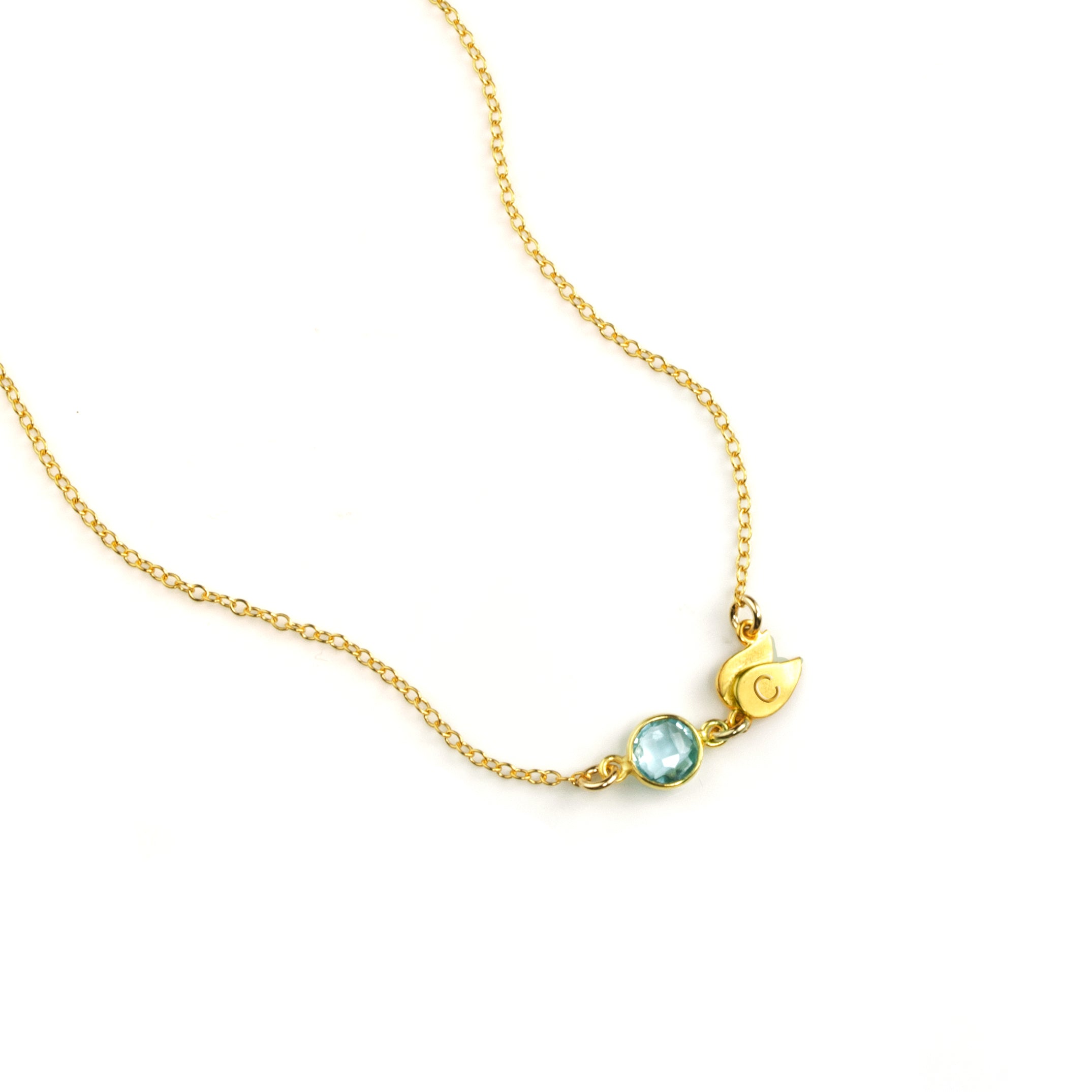 Personalized Necklace with Birthstone & Leaf Charm