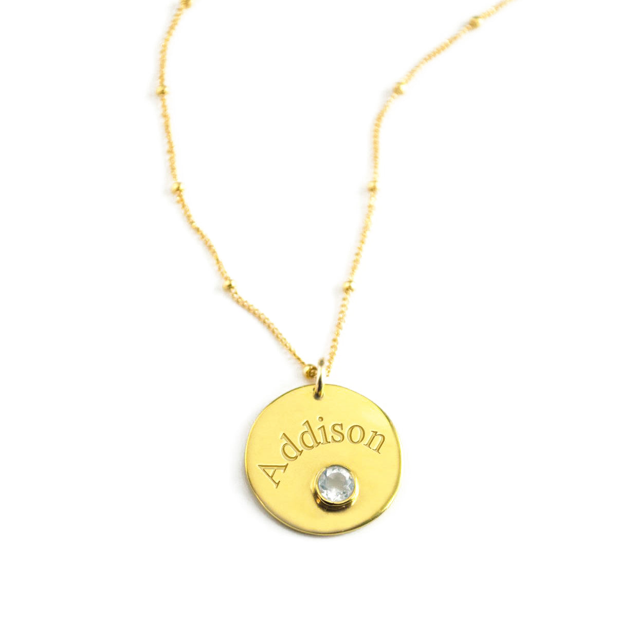 April Engraved Disk Pendant Necklace – Danique Jewelry