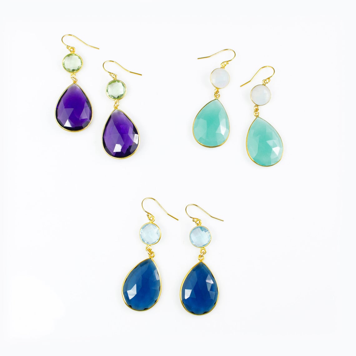 Double Drop Earrings Custom Gemstone earrings Gold Drop Earrings Danique Jewelry