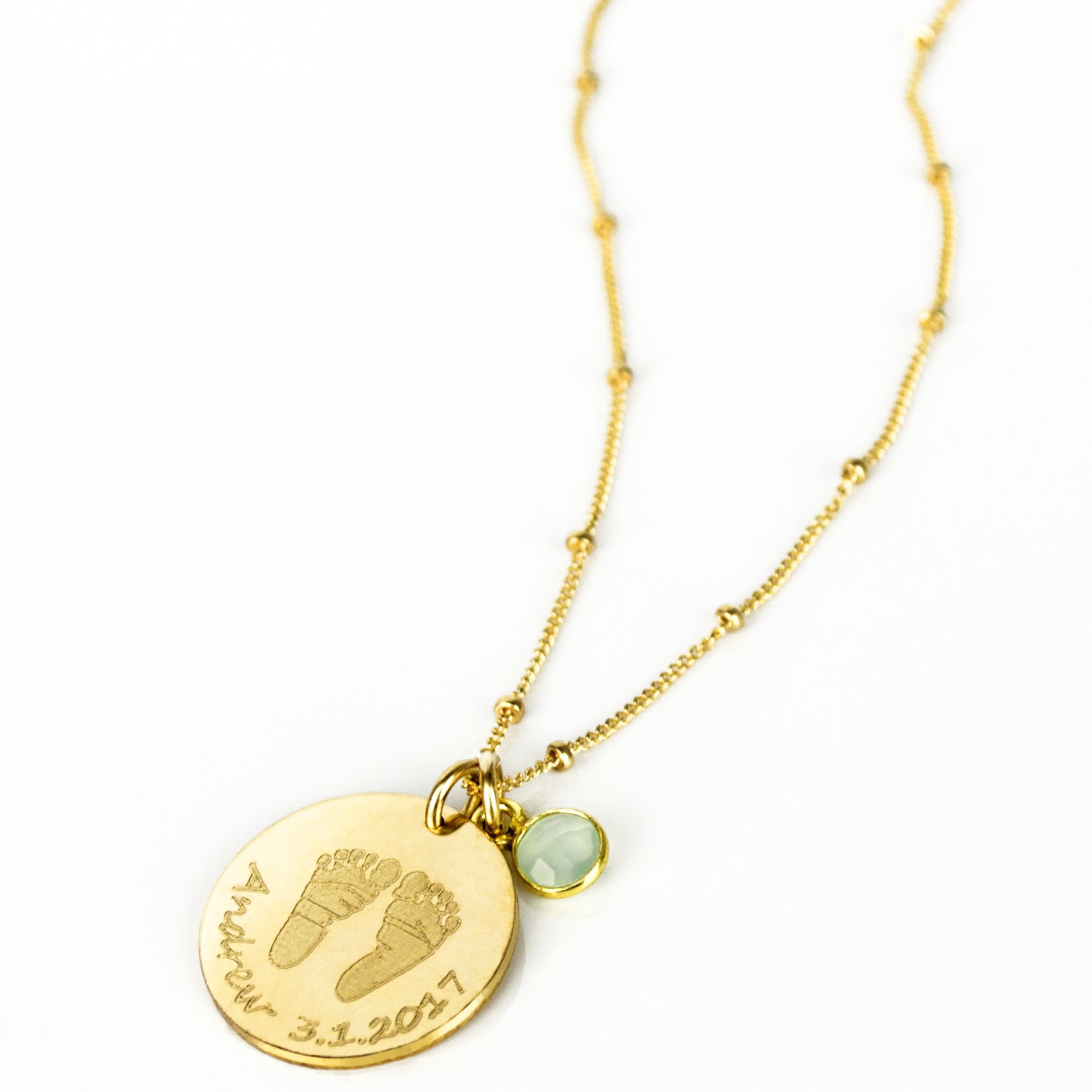 Custom Baby Footprint Necklace with Birthstone, Sterling Silver or Gold Keepsake Jewelry