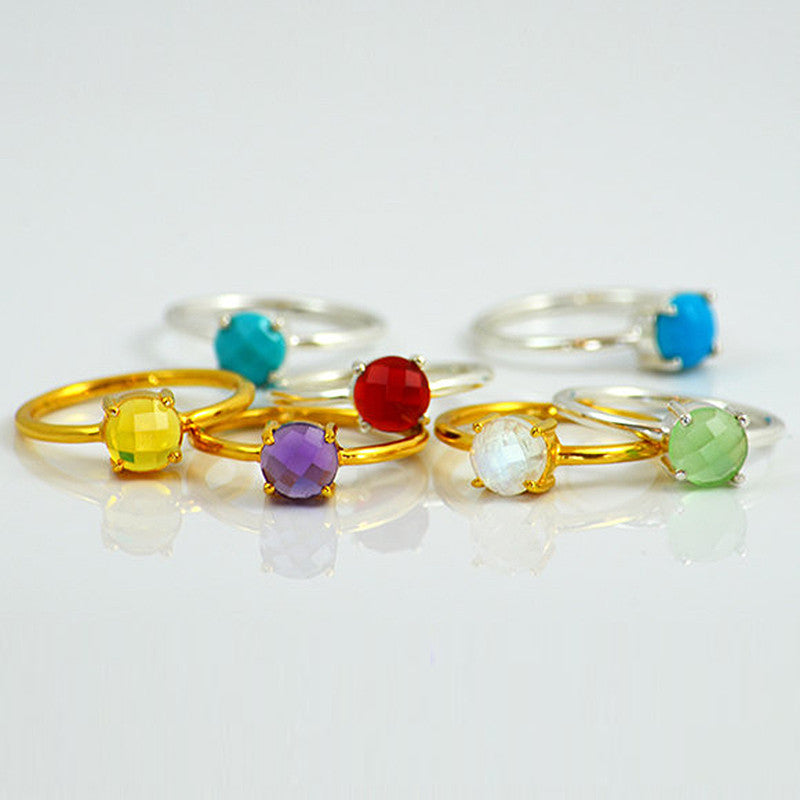 Stackable Birthstone Ring, Prong Set Round Gemstone Ring – Danique