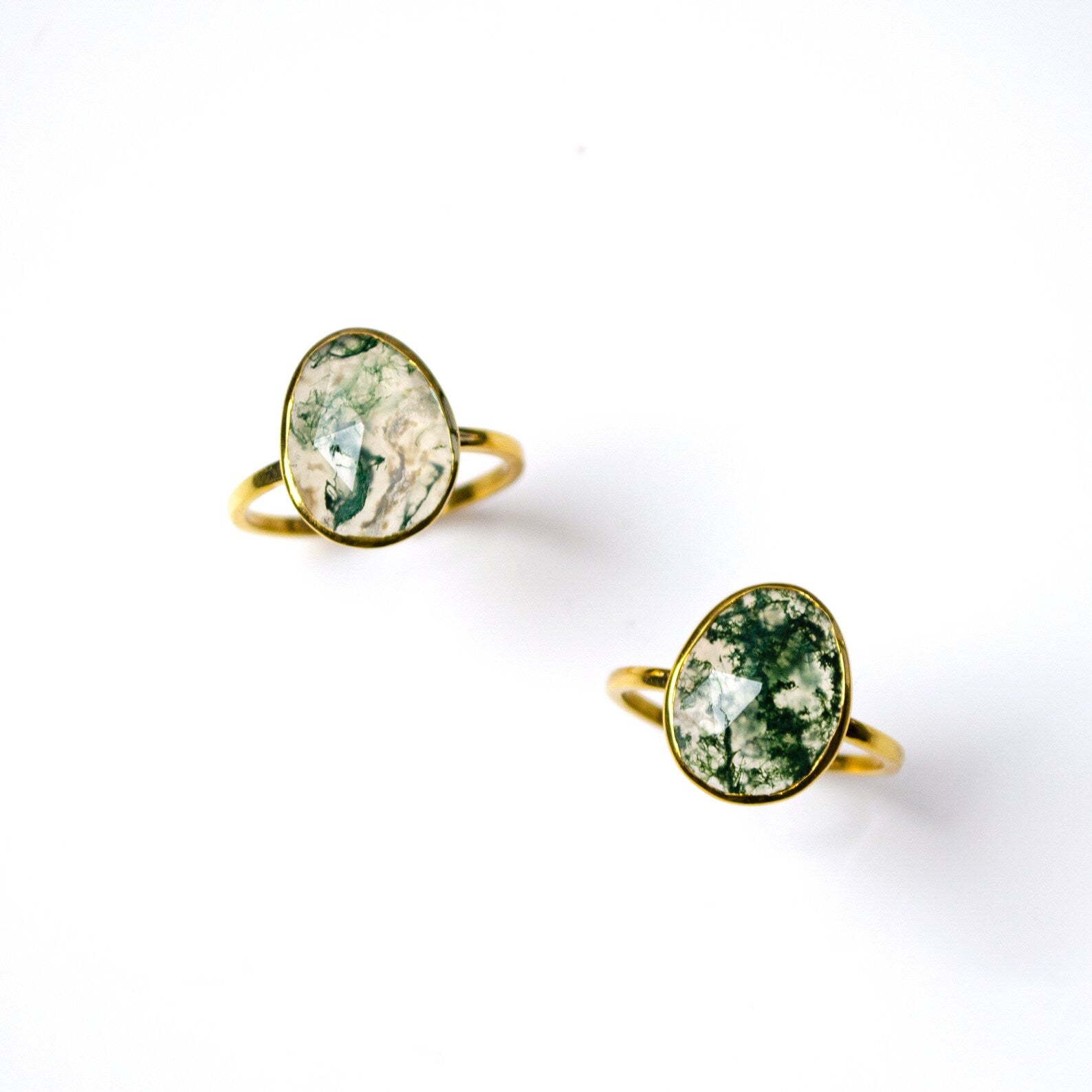 Moss Agate Large Teardrop Oval Ring