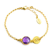 Personalized Purple Amethyst Bracelet with Initial Charm • February Birthstone