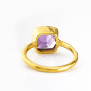 Gold plated purple amethyst ring, february birthstone jewelry, purple gemstone ring, square cushion faceted purple, Bezel set ring, Sterling silver ring, purple amethyst gift, february birthday gift, purple ring for her, birthstone ring, february birthstone