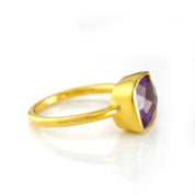 Gold plated purple amethyst ring, february birthstone jewelry, purple gemstone ring, square cushion faceted purple, Bezel set ring, Sterling silver ring, purple amethyst gift, february birthday gift, purple ring for her, birthstone ring, february birthstone