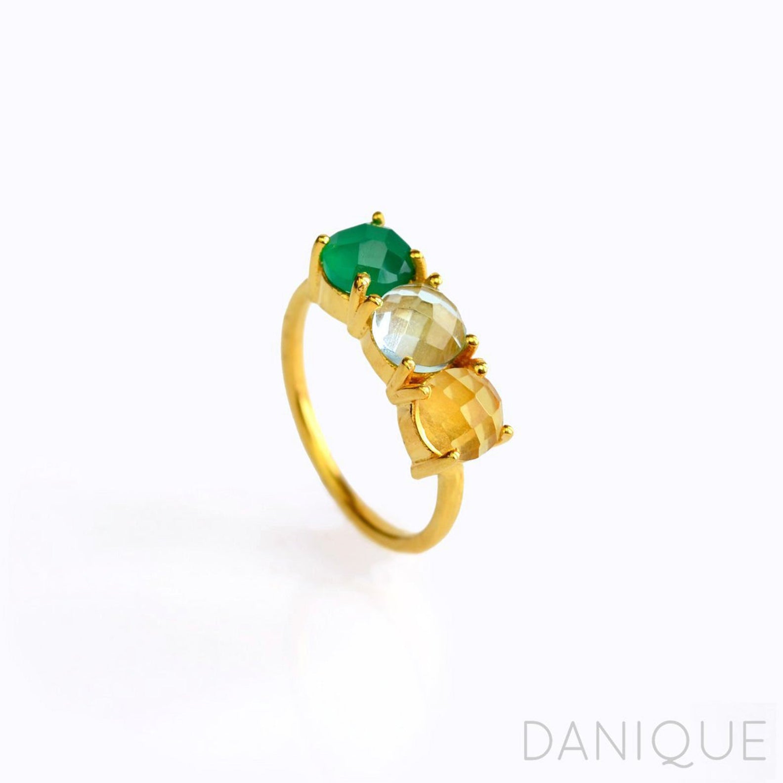 Custom Mother's Ring with Three Birthstones, Triple Gemstone Ring