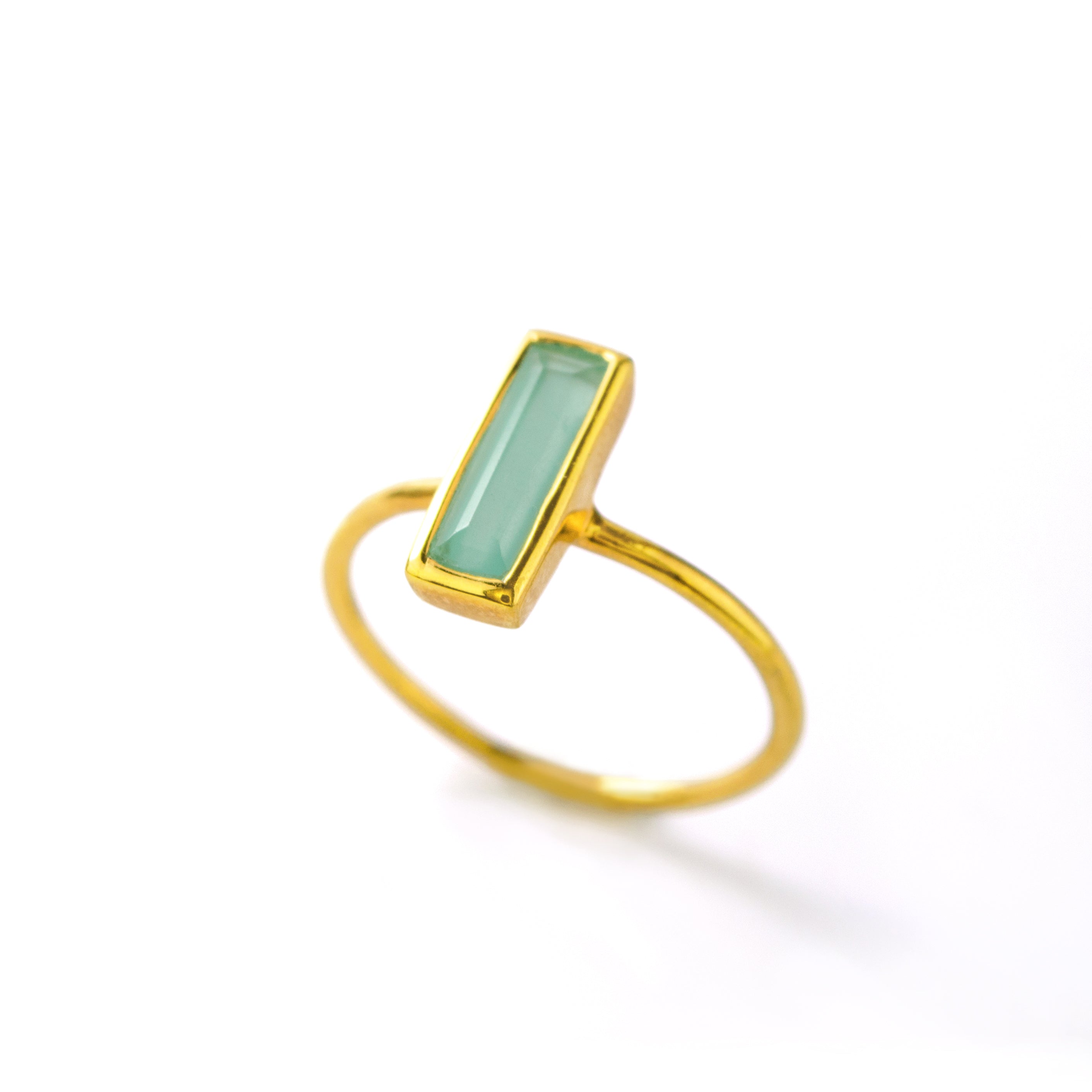 Tiny Aqua Chalcedony Bar Ring, March Birthstone Ring โ Danique Jewelry
